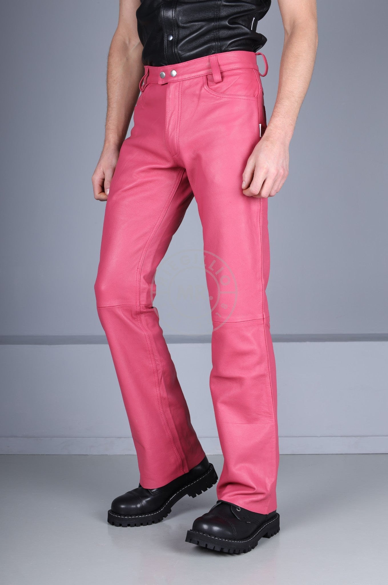 Pink Leather Bootcut Pants at MR. Riegillio