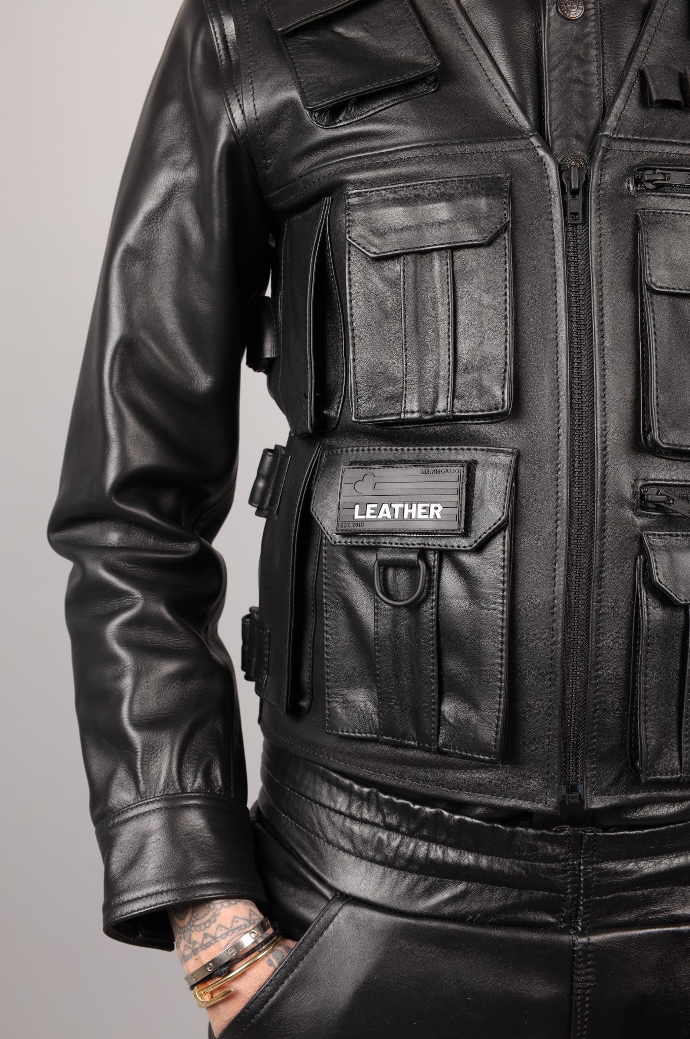 Black Leather Utility Vest