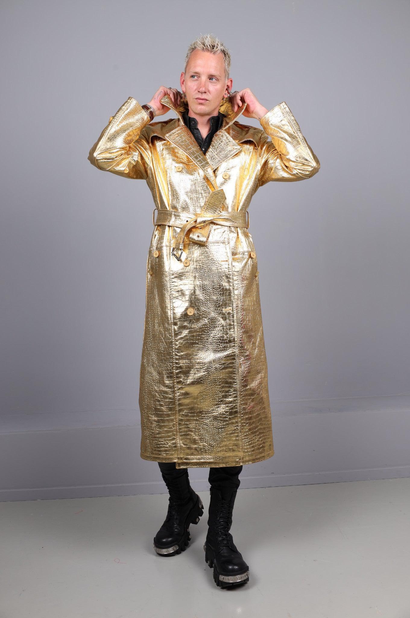 Metallic Leather Snake Trench Coat - Gold at MR. Riegillio