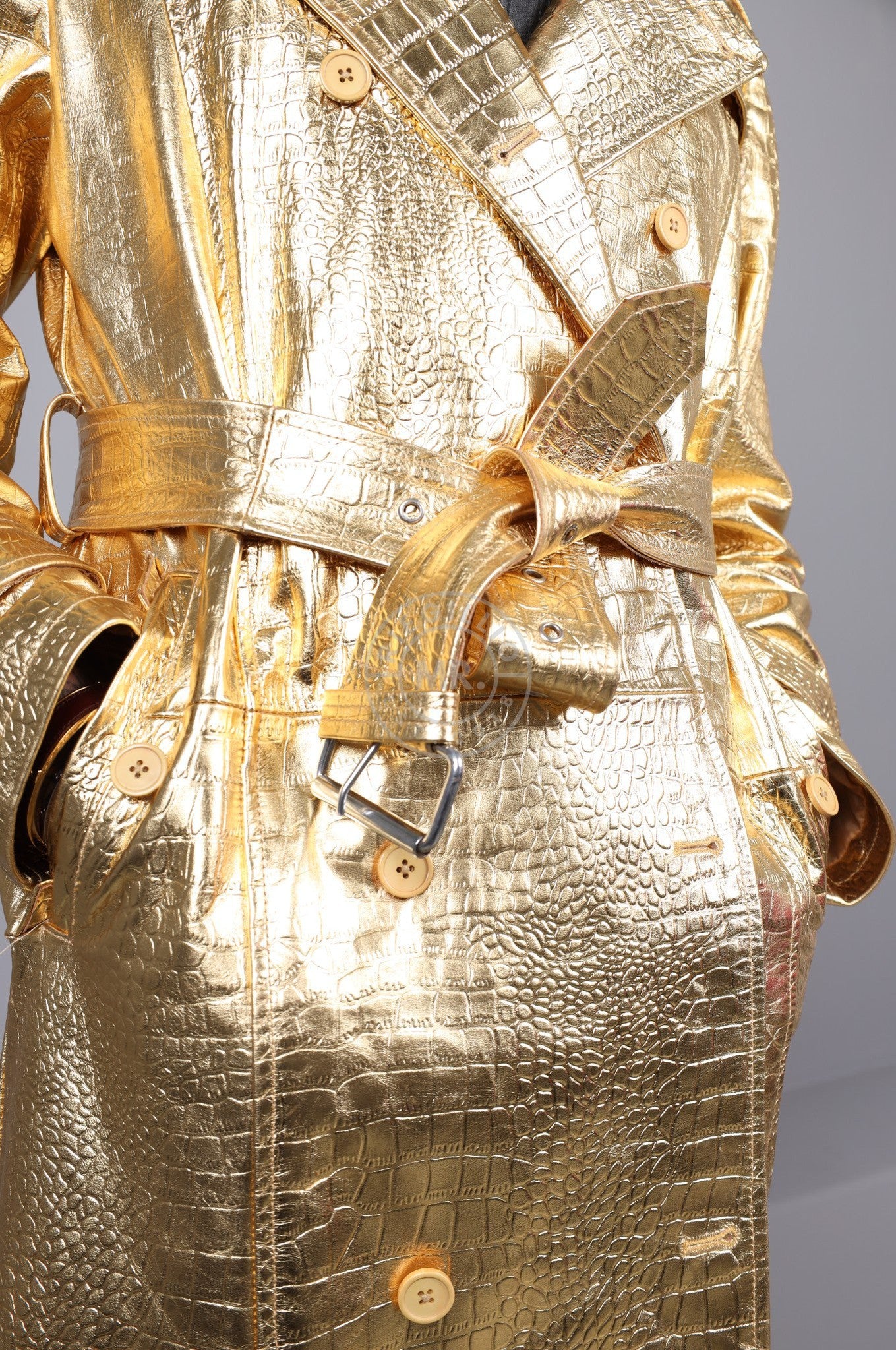 Metallic Leather Snake Trench Coat - Gold at MR. Riegillio