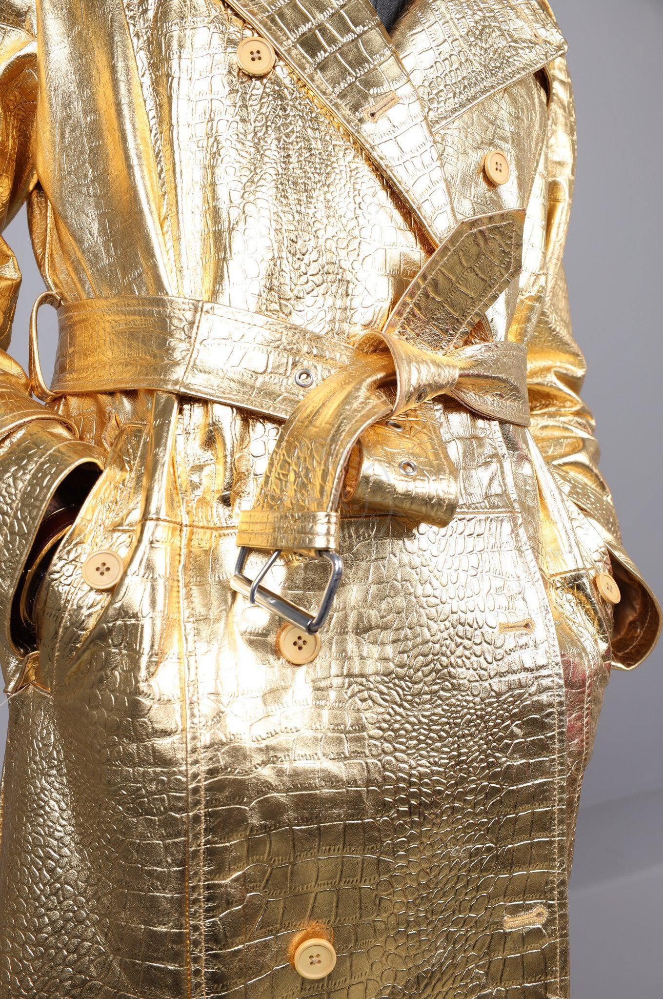 Metallic Leather Snake Trench Coat - Gold at MR. Riegillio
