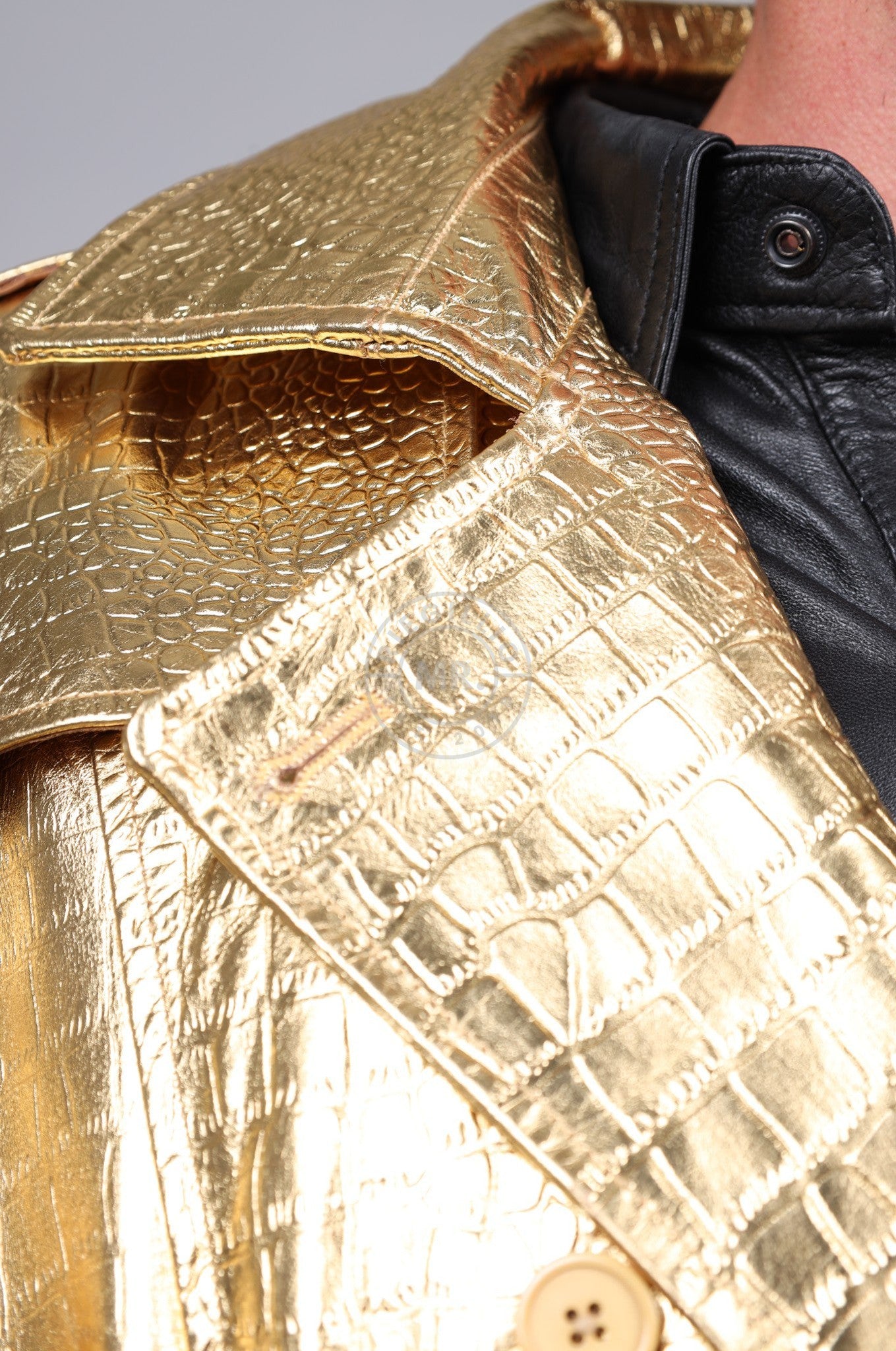Metallic Leather Snake Trench Coat - Gold at MR. Riegillio