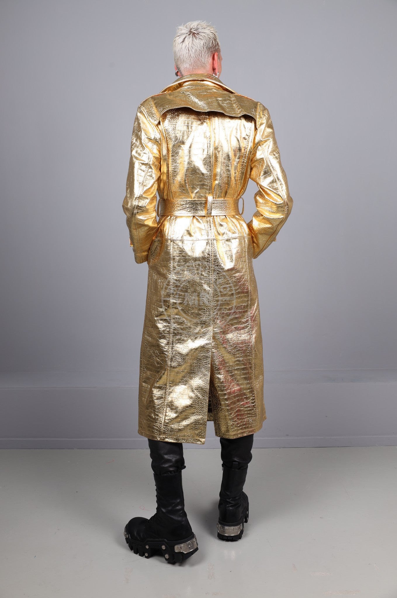 Metallic Leather Snake Trench Coat - Gold at MR. Riegillio