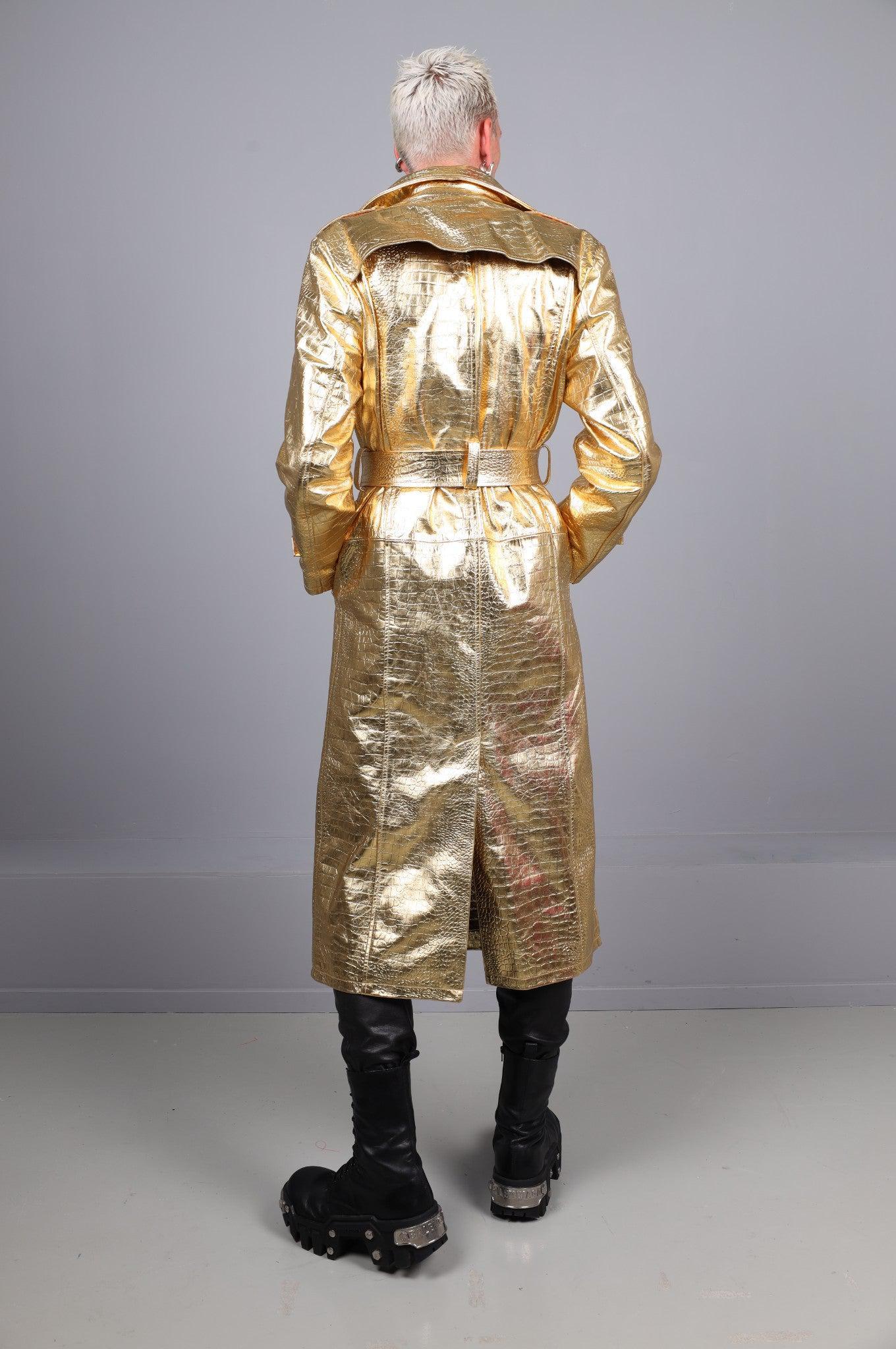 Metallic Leather Snake Trench Coat - Gold at MR. Riegillio