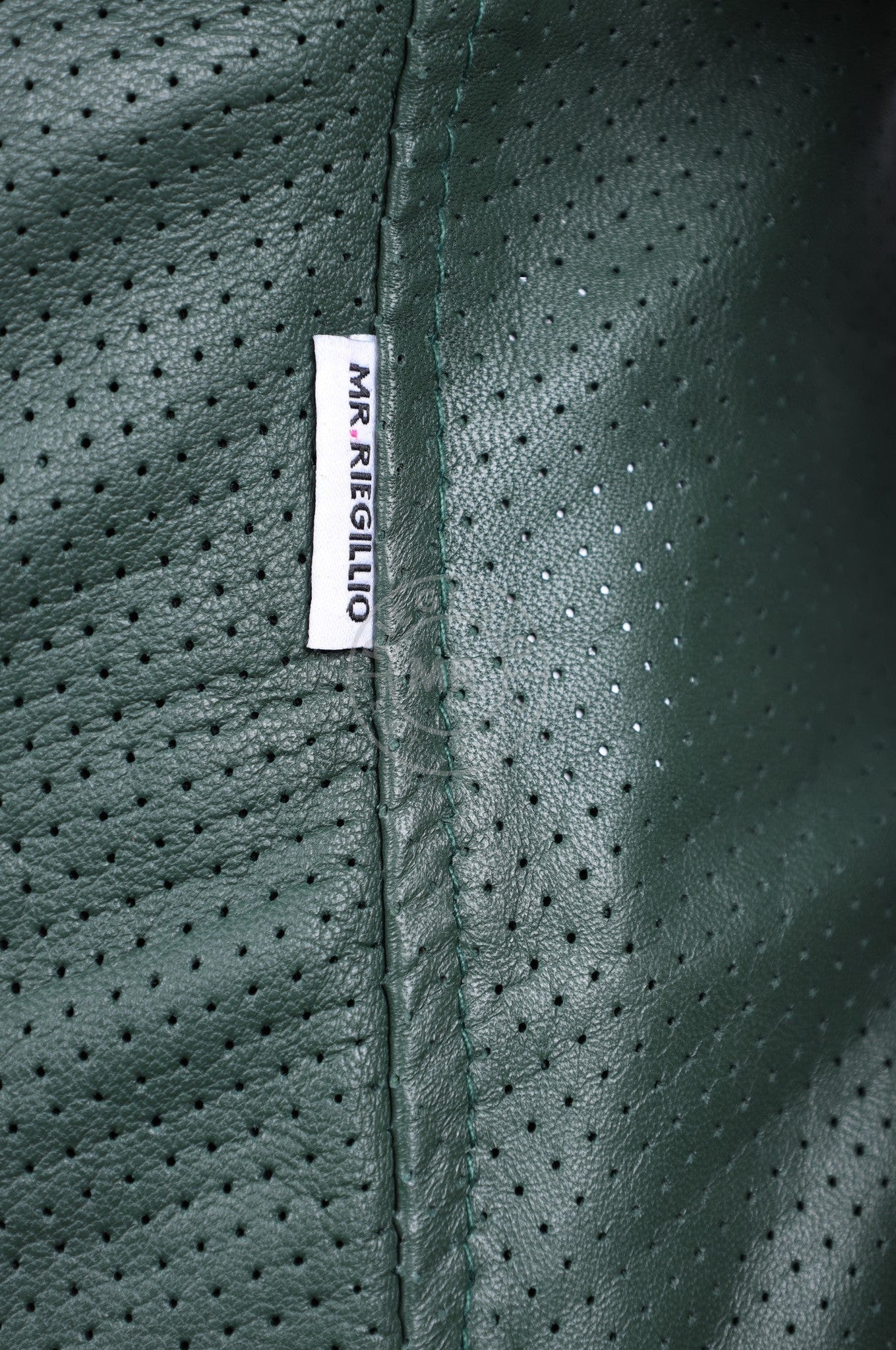 Dark Green Leather Perforated Shirt-at MR. Riegillio