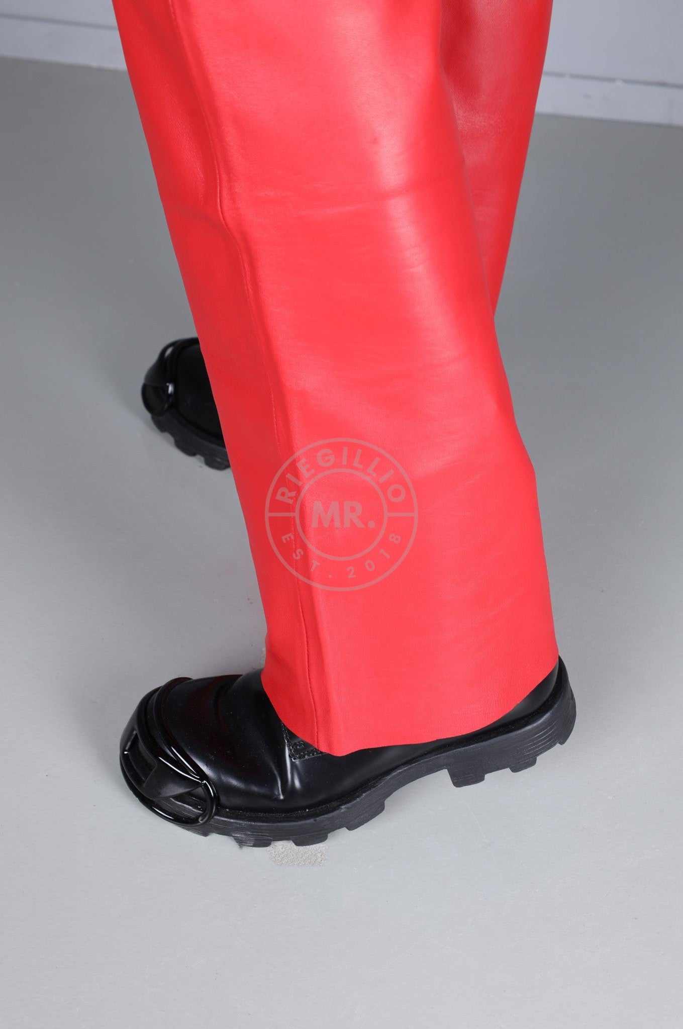 Red Leather Bootcut Pants-at MR. Riegillio