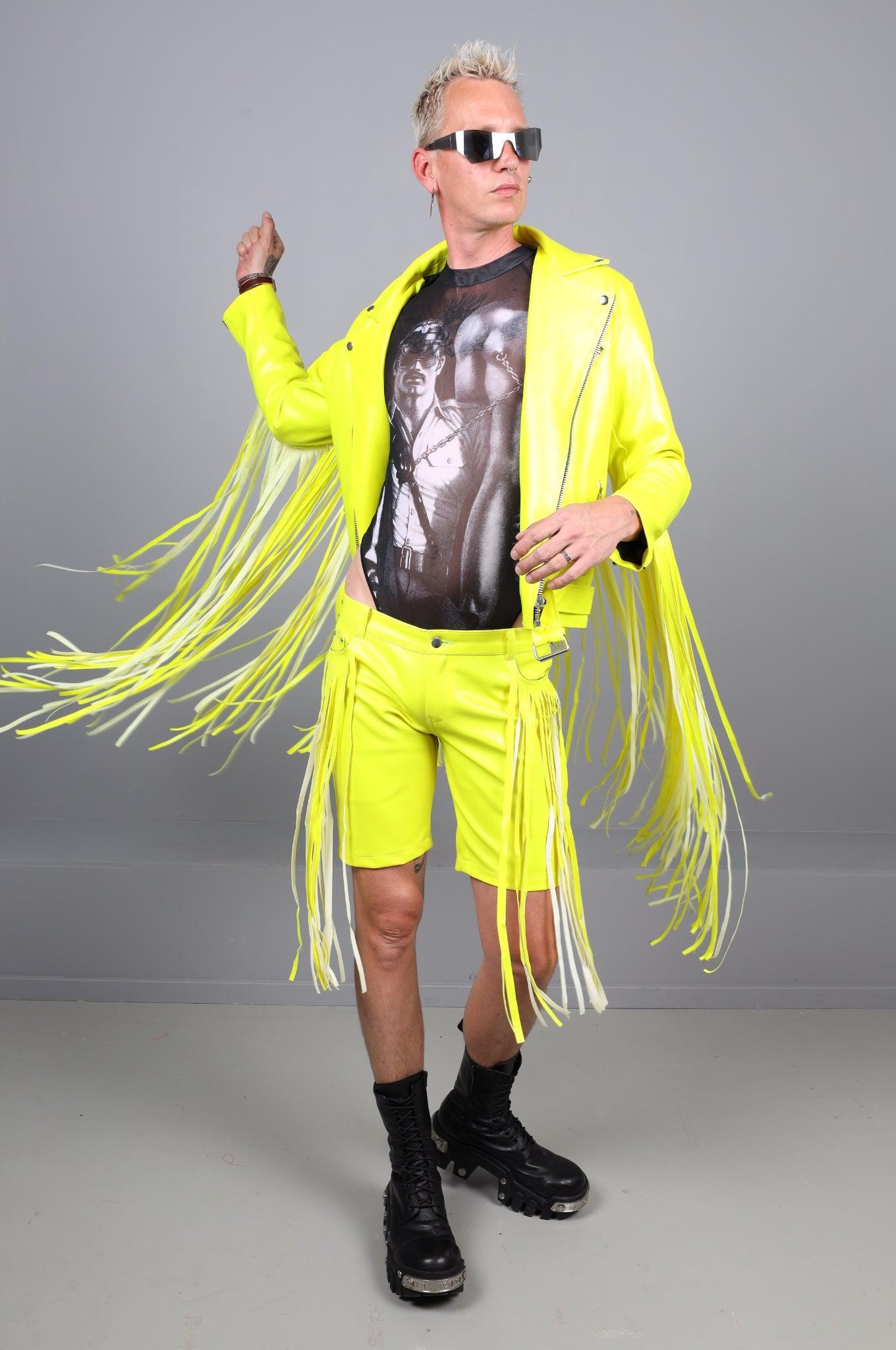 MR. Fringe Biker Jacket - Neon Yellow at MR. Riegillio