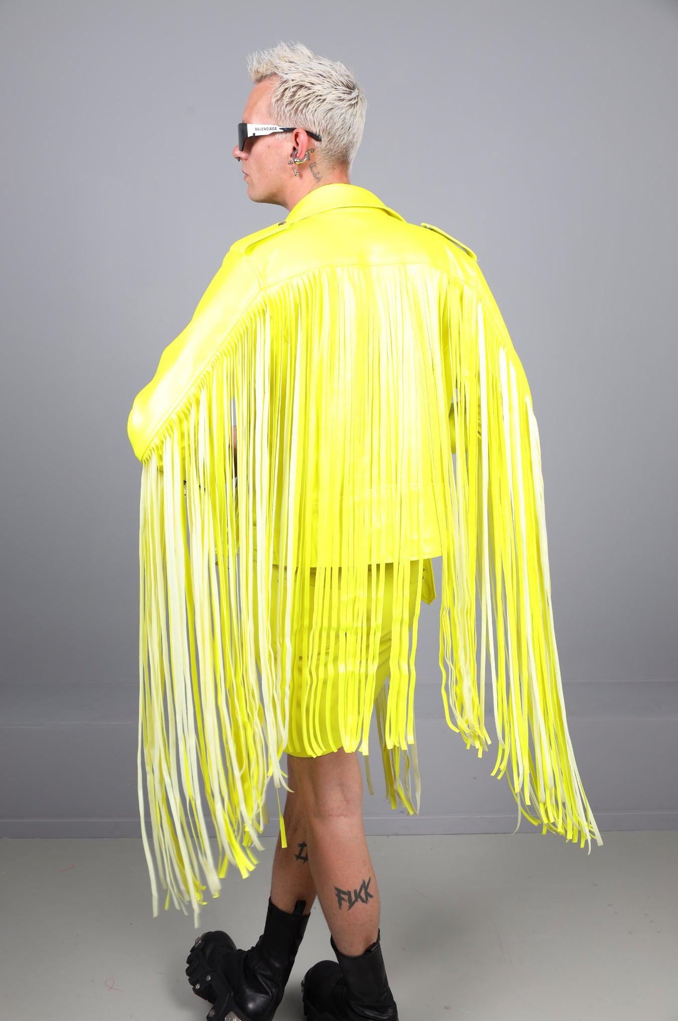 MR. Fringe Biker Jacket - Neon Yellow at MR. Riegillio