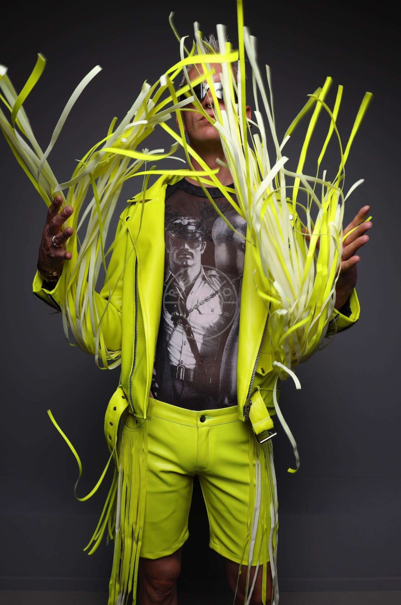 MR. Fringe Biker Jacket - Neon Yellow at MR. Riegillio