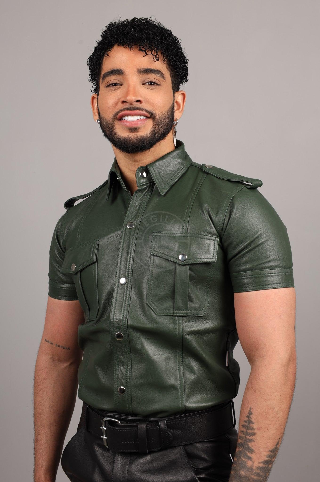 Dark Green Leather Shirt at MR. Riegillio