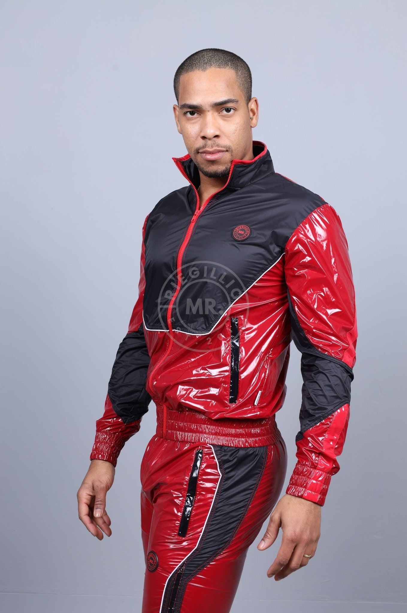 Shiny Nylon 24 Tracksuit Jacket - Red at MR. Riegillio