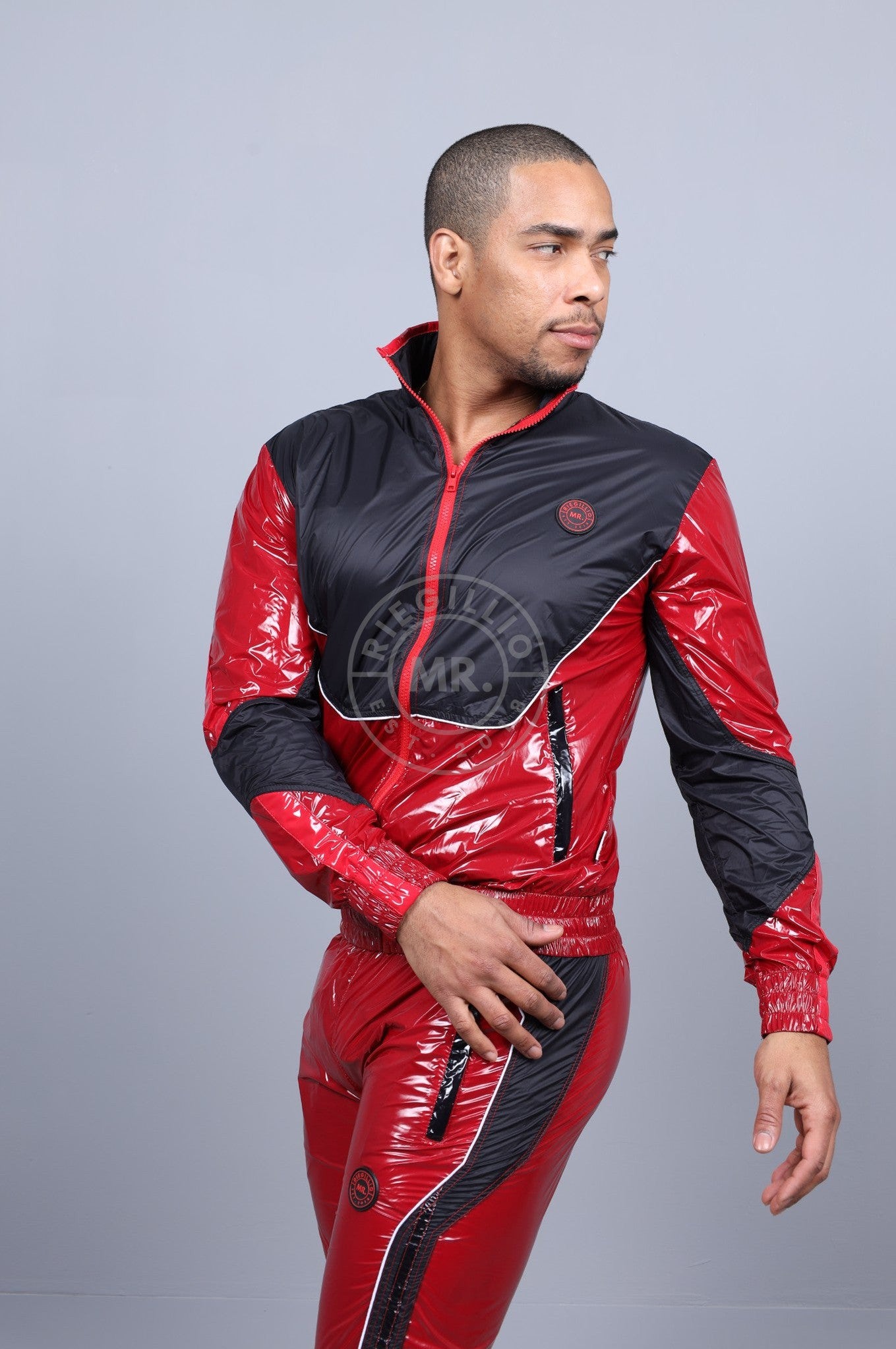 Shiny Nylon 24 Tracksuit Jacket - Red at MR. Riegillio