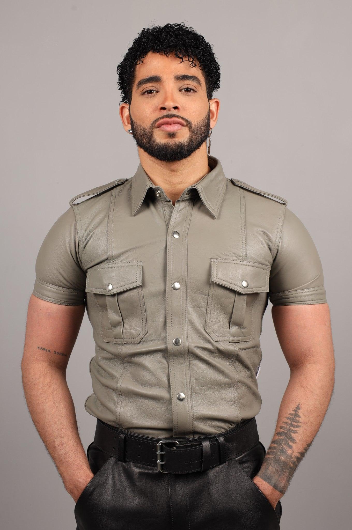 Grey Leather Shirt at MR. Riegillio