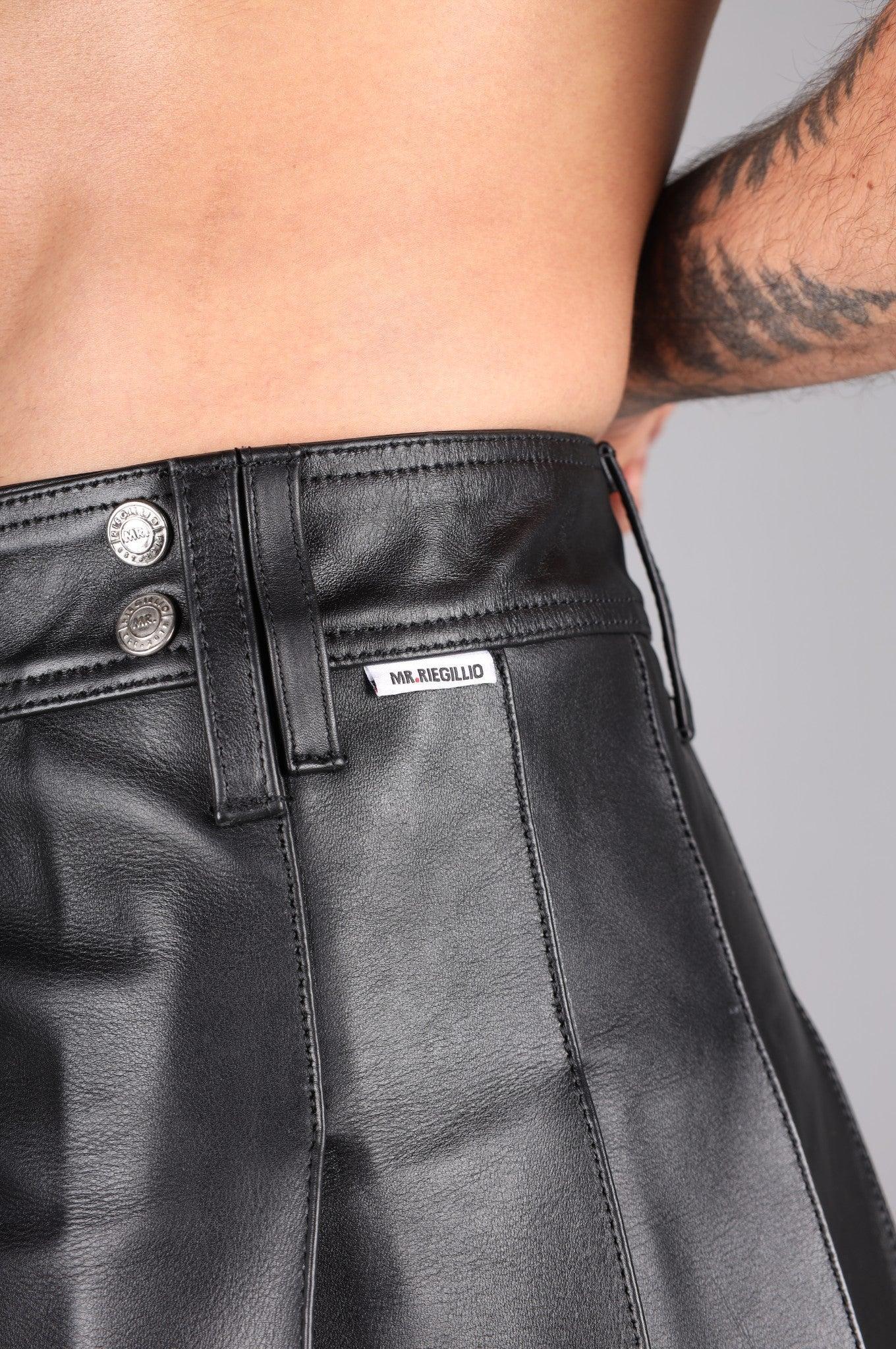 Black Short Leather Kilt at MR. Riegillio