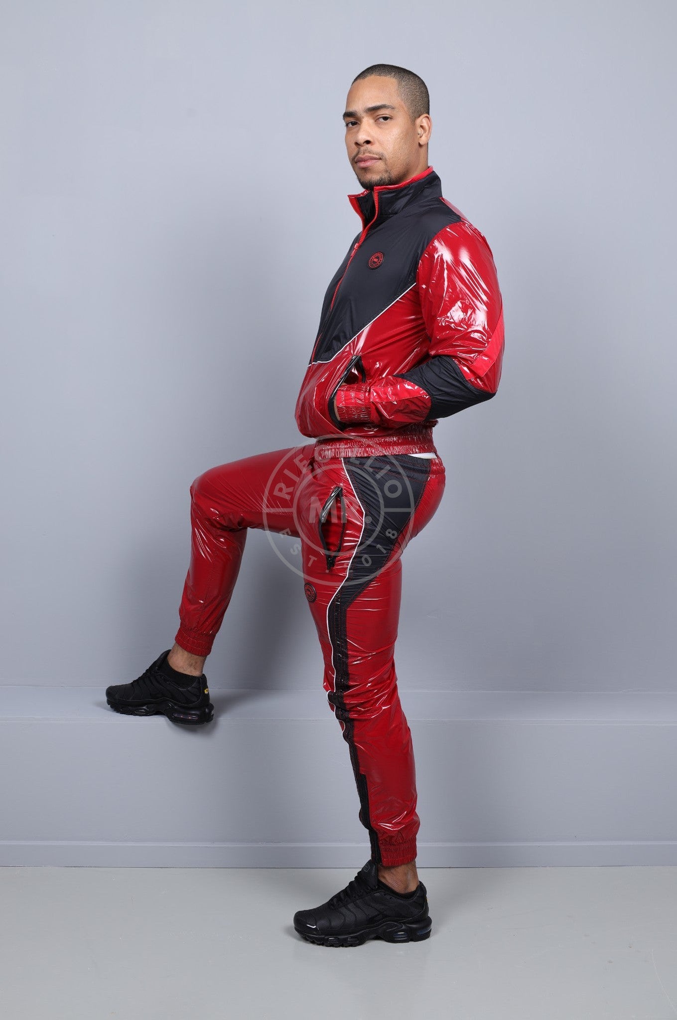 Shiny Nylon 24 Tracksuit Jacket - Red at MR. Riegillio