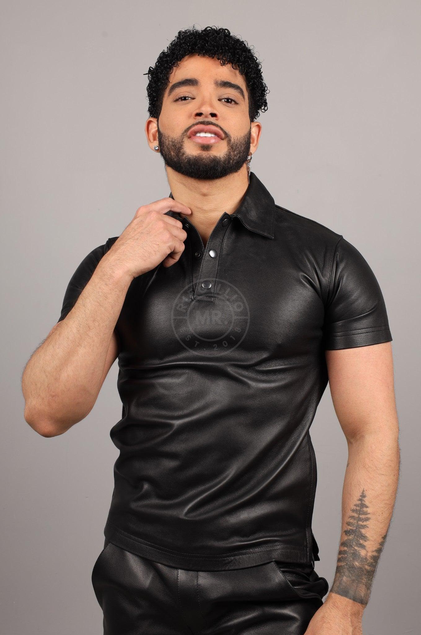Black Leather Polo - Plain Black at MR. Riegillio