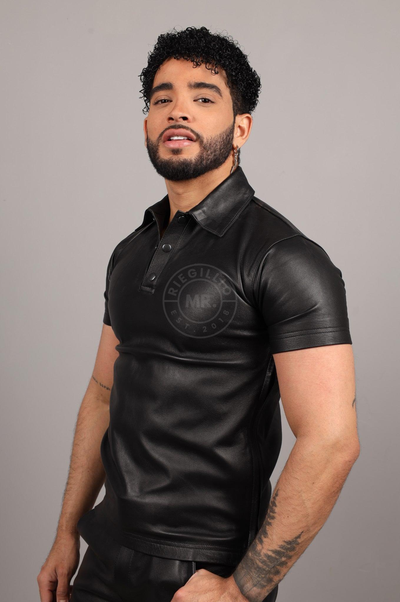 Black Leather Polo - Plain Black at MR. Riegillio