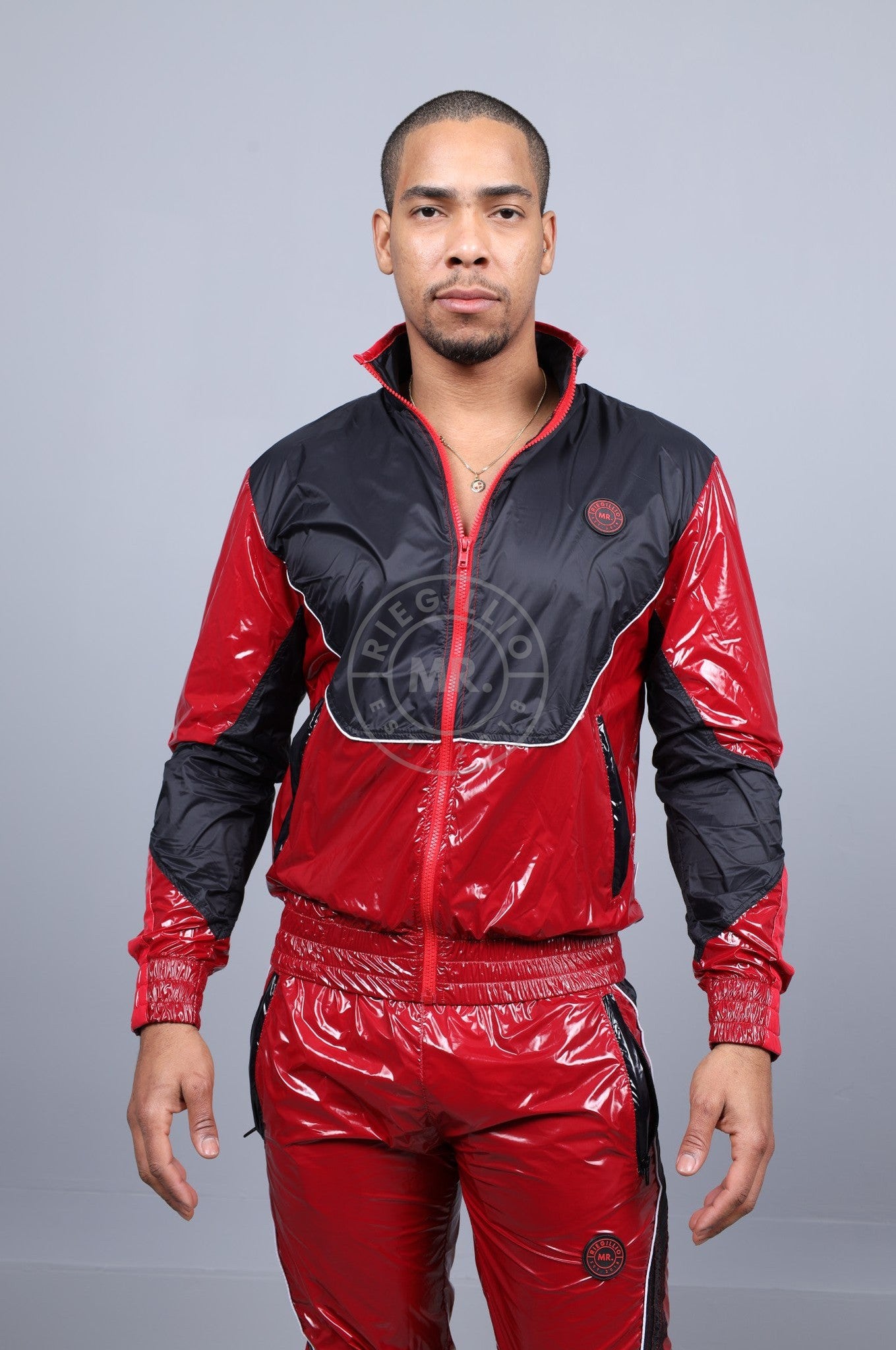 Shiny Nylon 24 Tracksuit Jacket - Red at MR. Riegillio