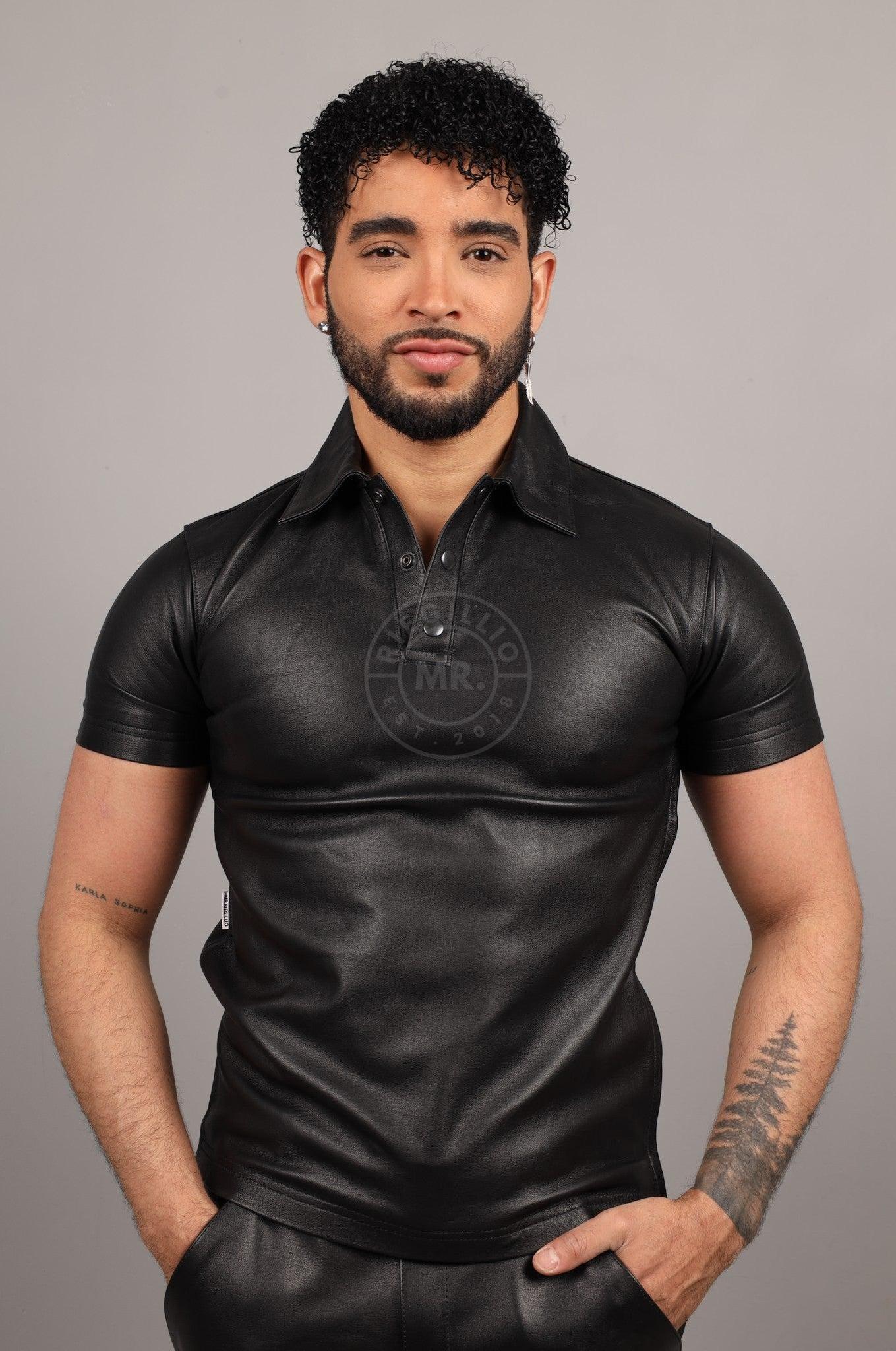 Black Leather Polo - Plain Black at MR. Riegillio