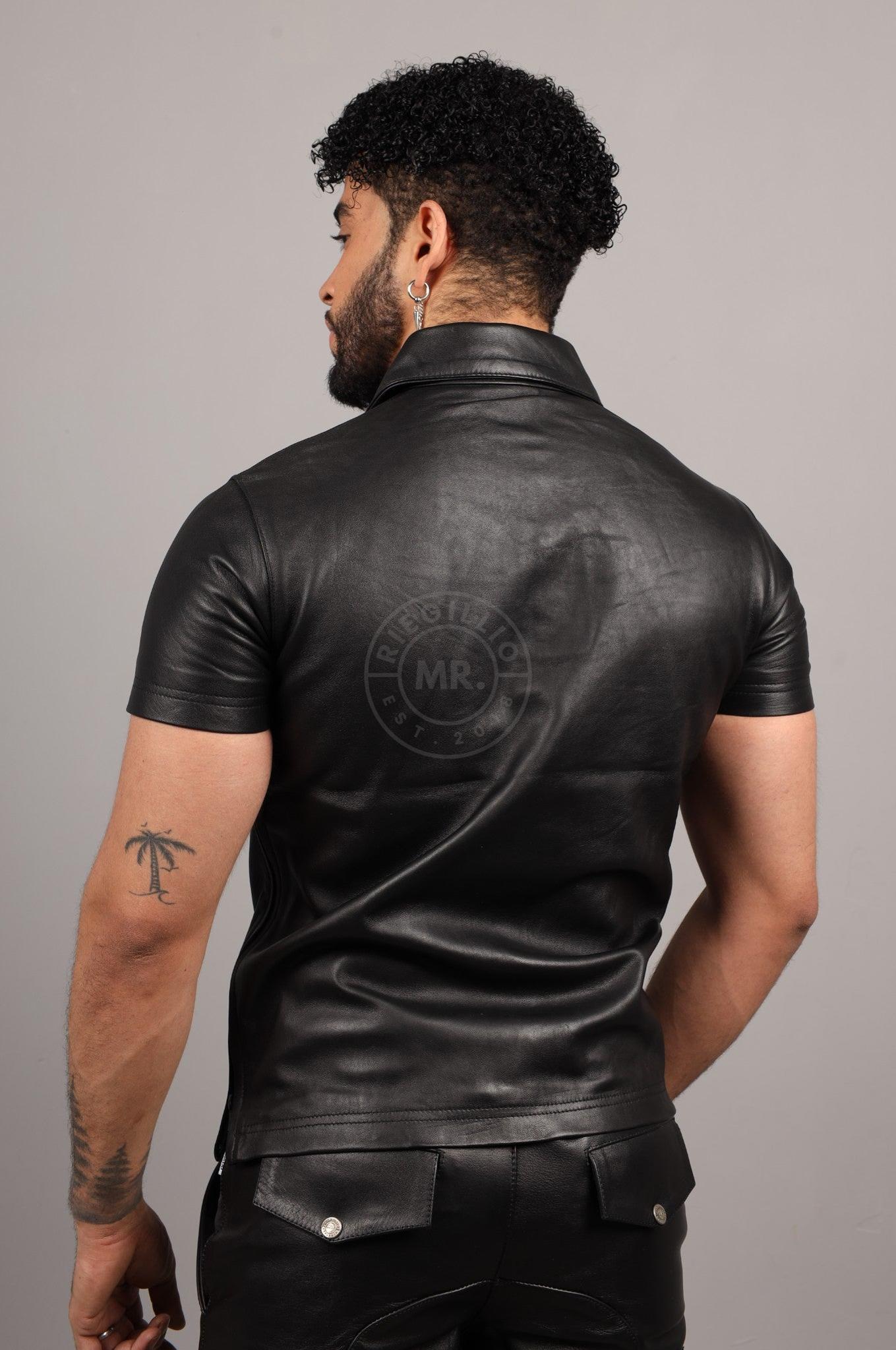 Black Leather Polo - Plain Black at MR. Riegillio