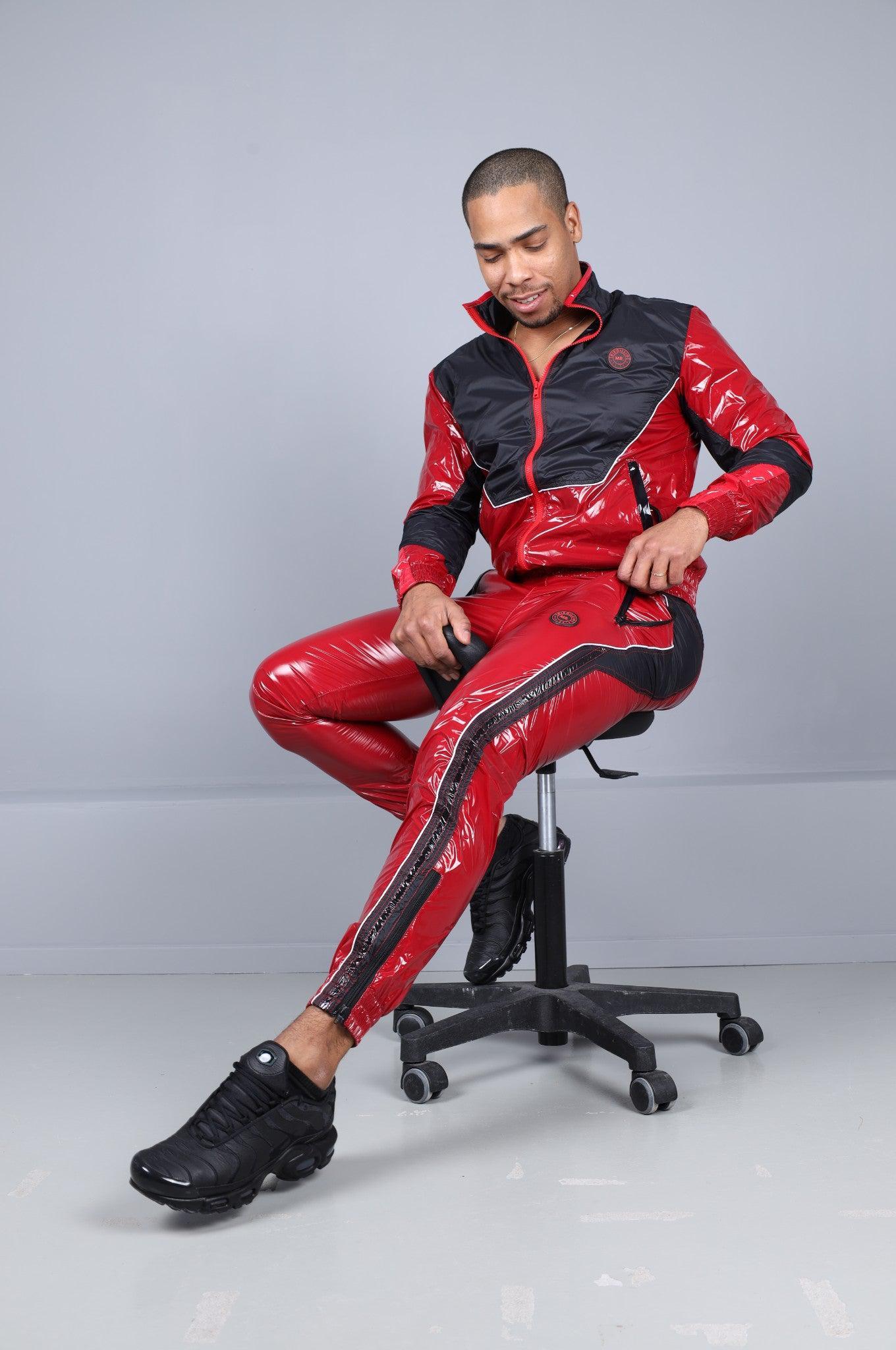 Shiny Nylon 24 Tracksuit Jacket - Red at MR. Riegillio