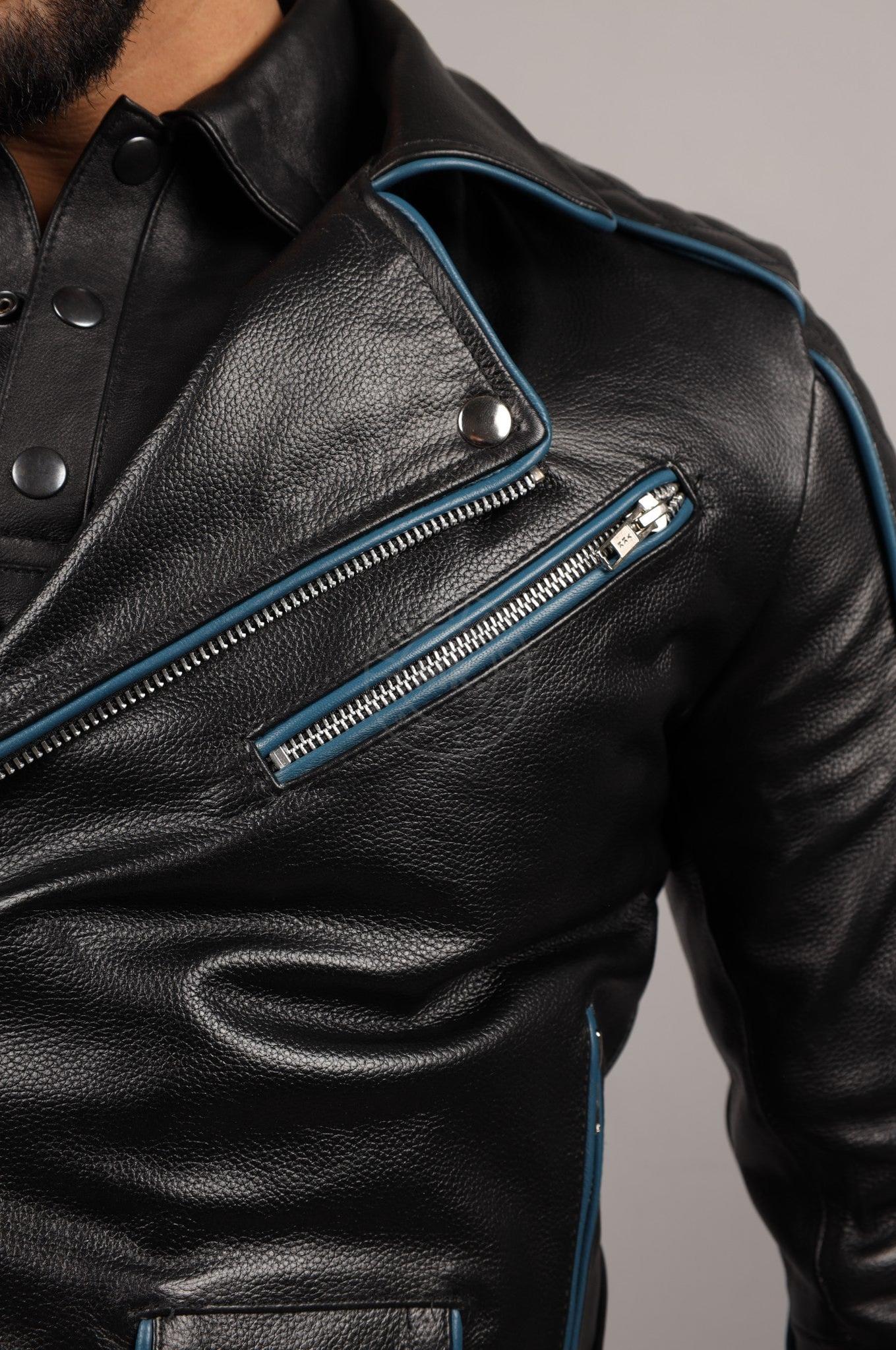 Leather Brando Jacket - Jeans Blue Piping at MR. Riegillio