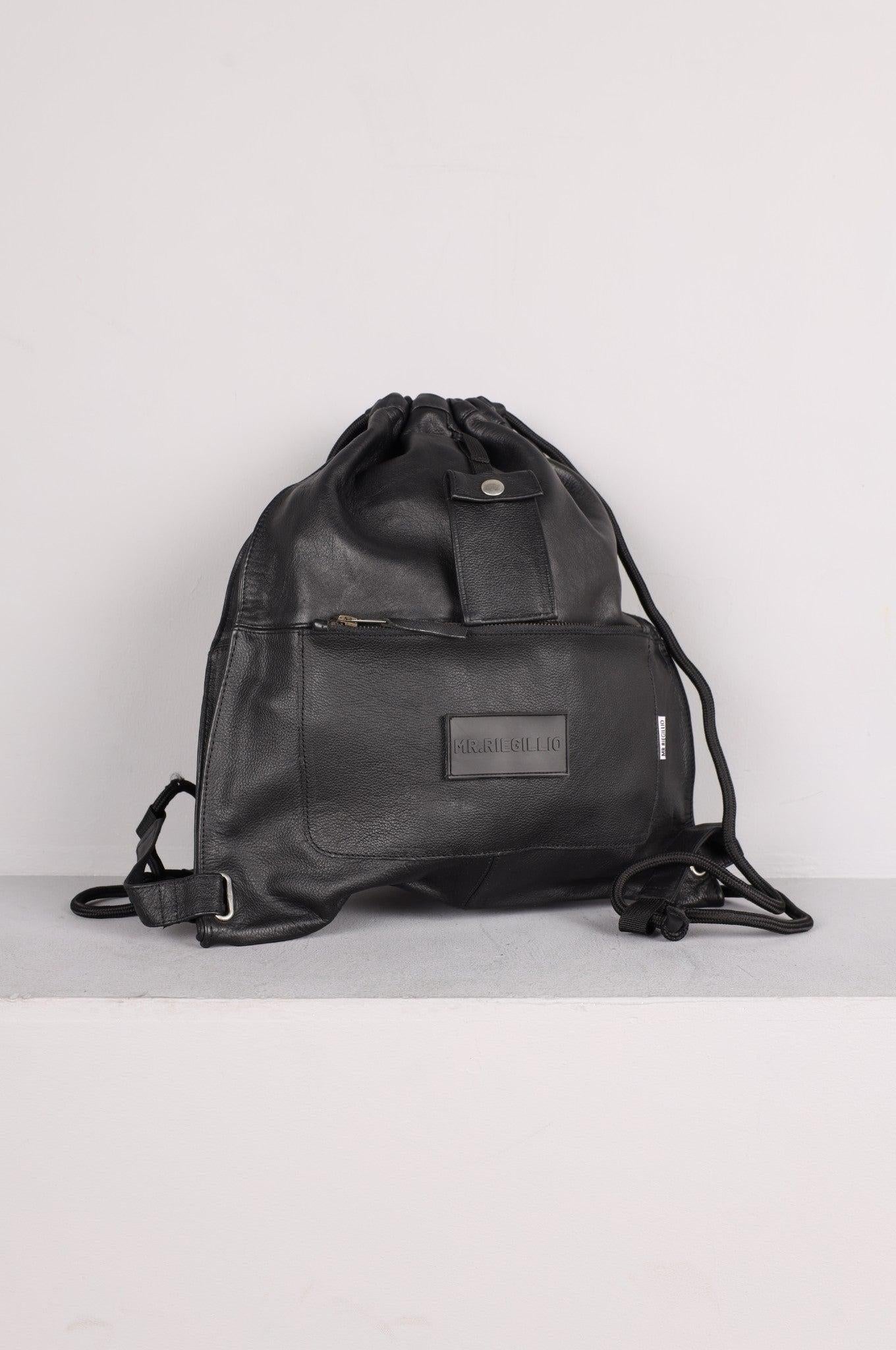 Leather Backpack Full Black - Velcro Patch at MR. Riegillio
