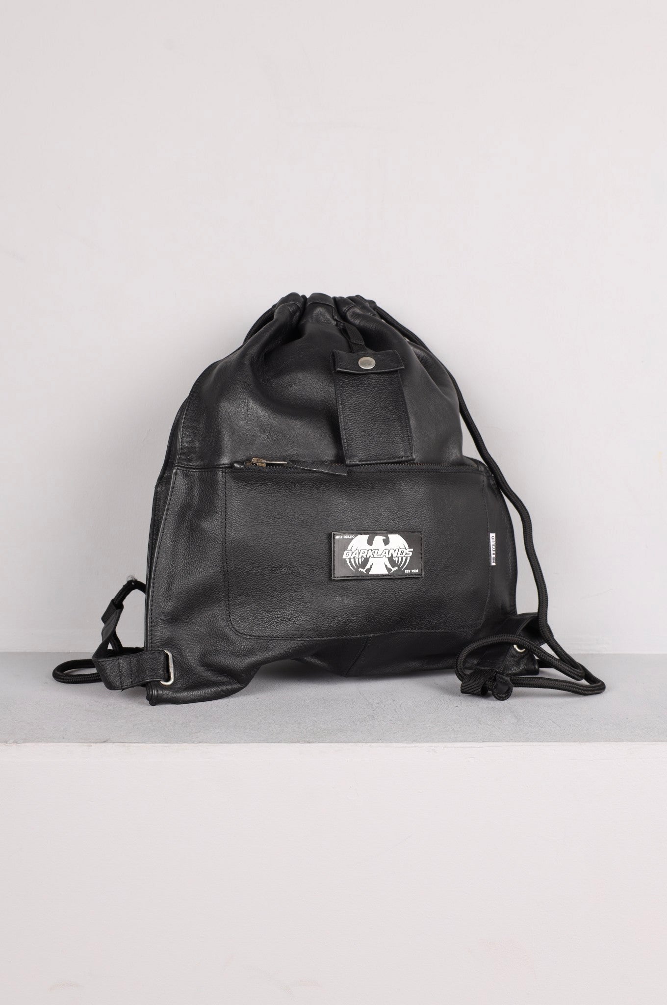 Leather Backpack Full Black - Darklands Patch at MR. Riegillio