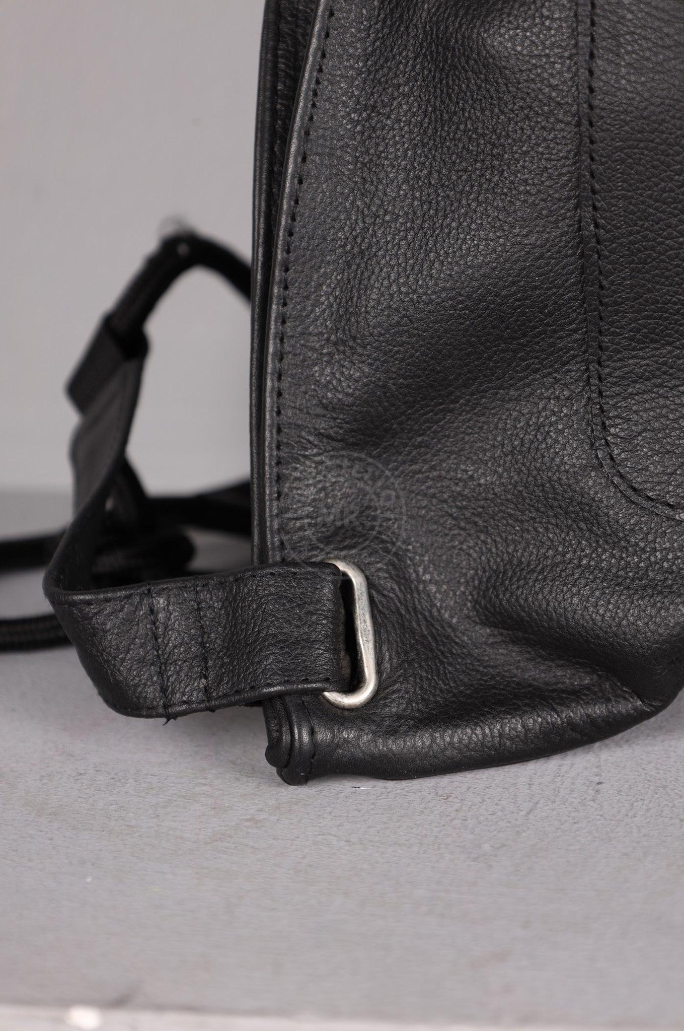 Leather Backpack Full Black - Velcro Patch at MR. Riegillio