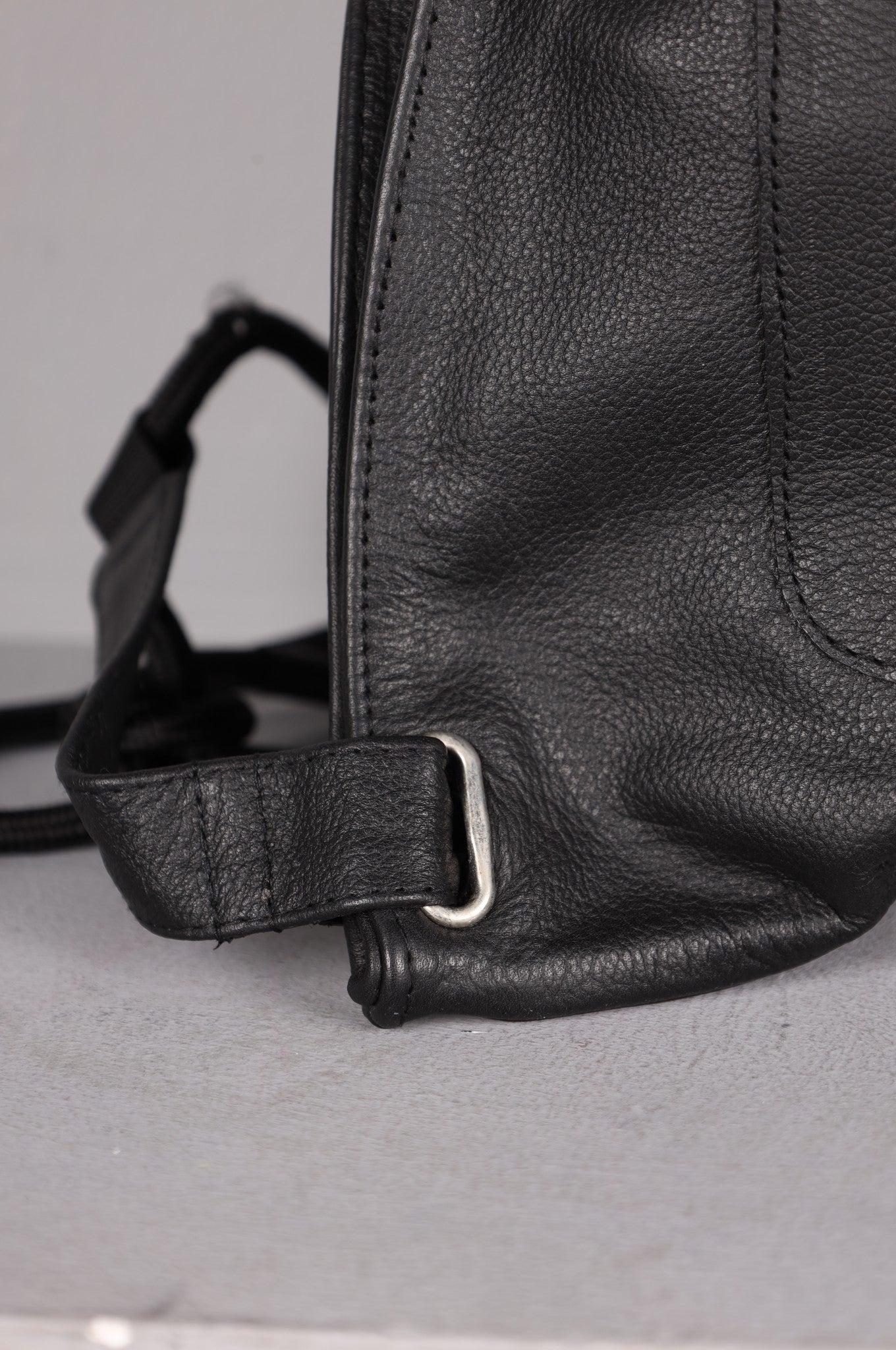 Leather Backpack Full Black - Velcro Patch at MR. Riegillio