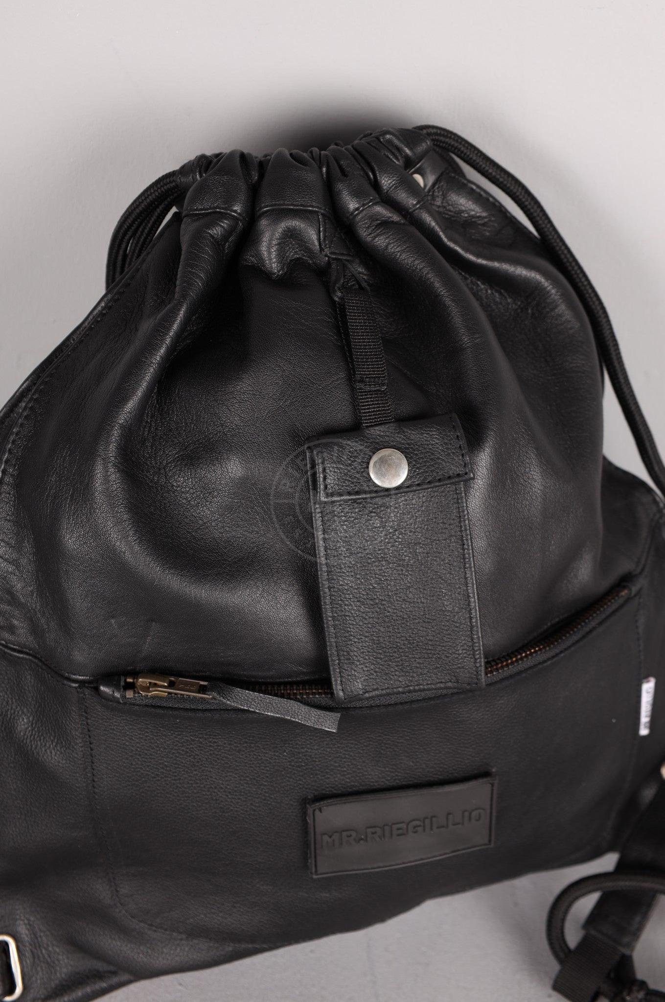 Leather Backpack Full Black - Velcro Patch at MR. Riegillio