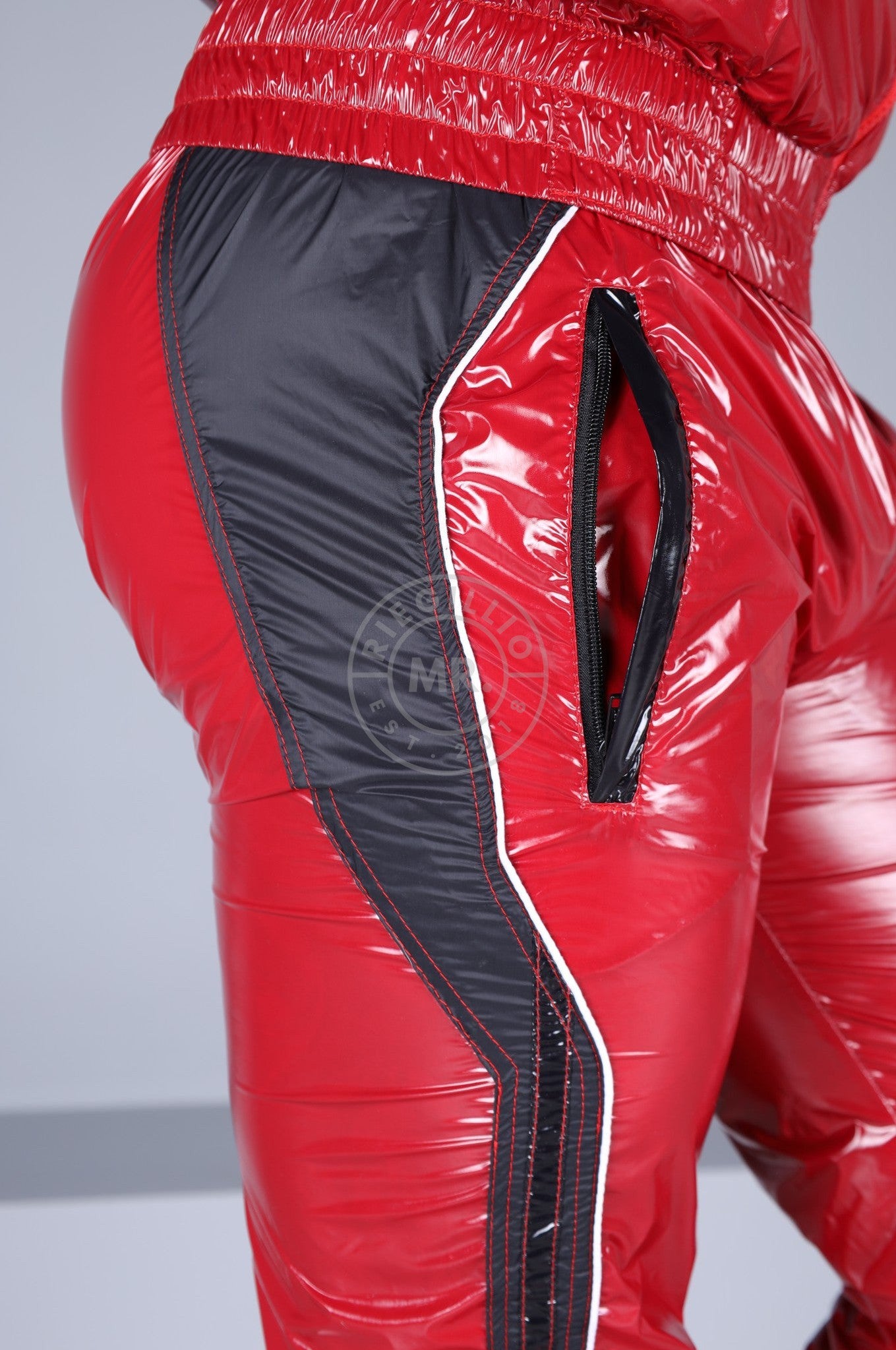 Shiny Nylon 24 Tracksuit Pants - Red at MR. Riegillio