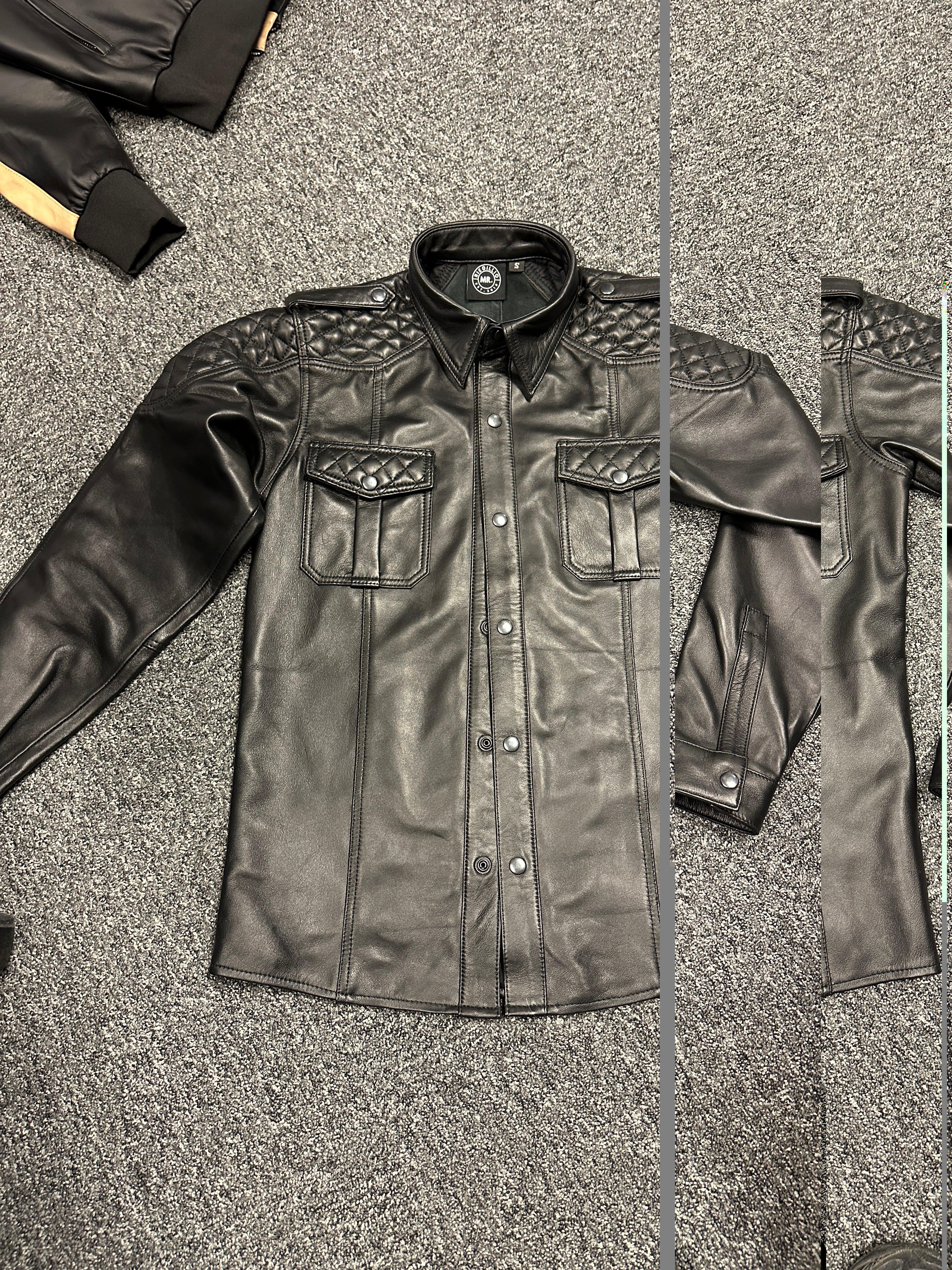 Black Leather Padded Shirt - Long Sleeve at MR. Riegillio
