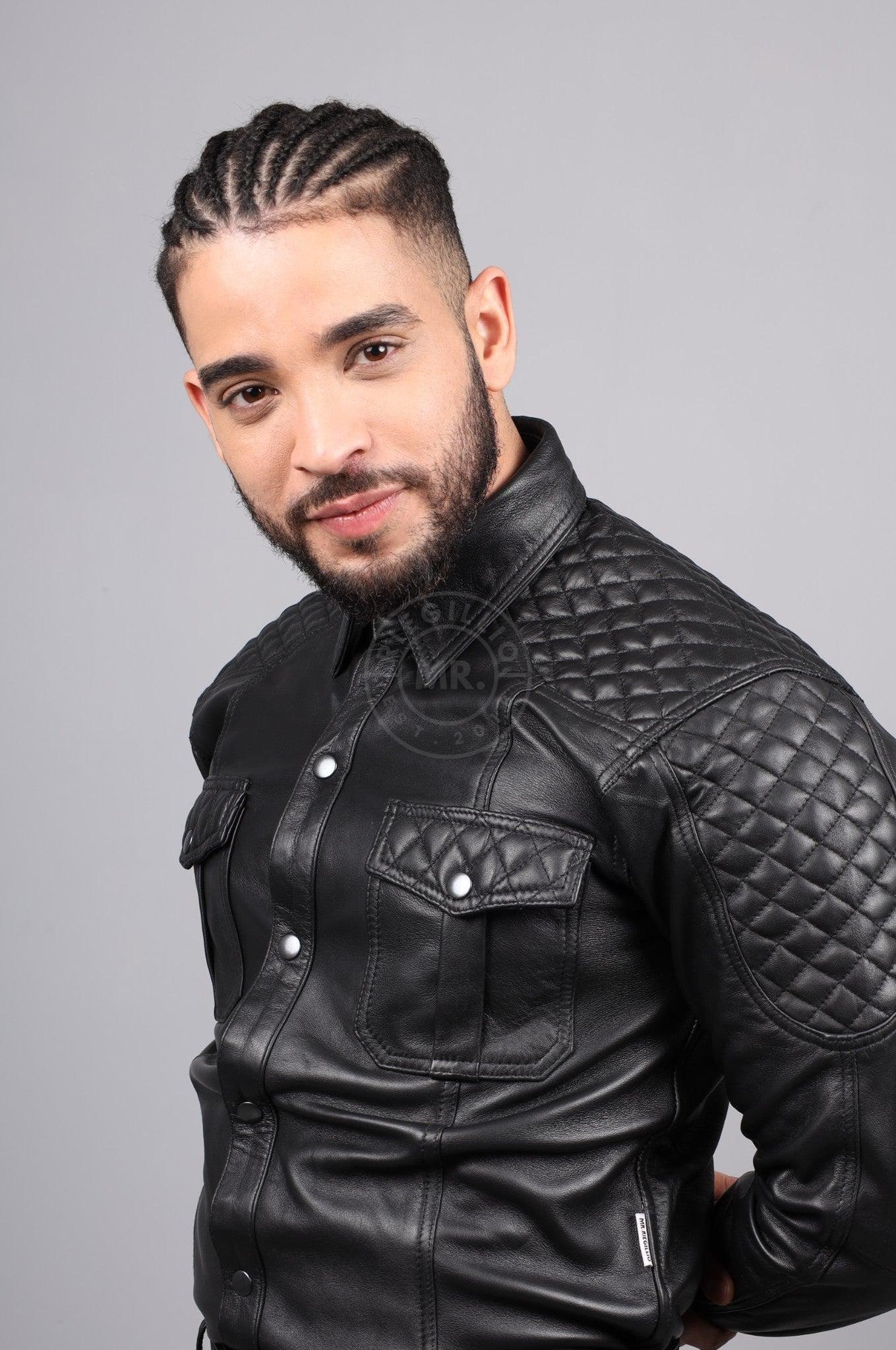 Black Leather Padded Shirt - Long Sleeve at MR. Riegillio
