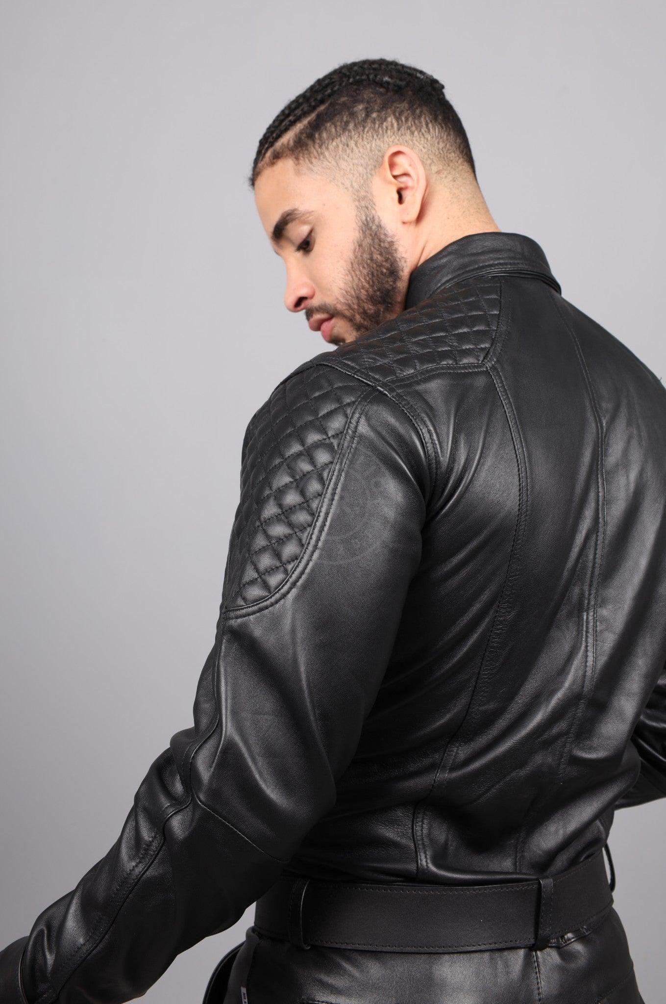 Black Leather Padded Shirt - Long Sleeve at MR. Riegillio