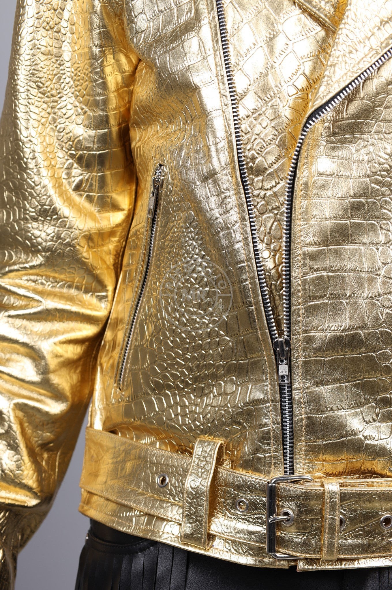 Metallic Leather Snake Biker Jacket - Gold at MR. Riegillio