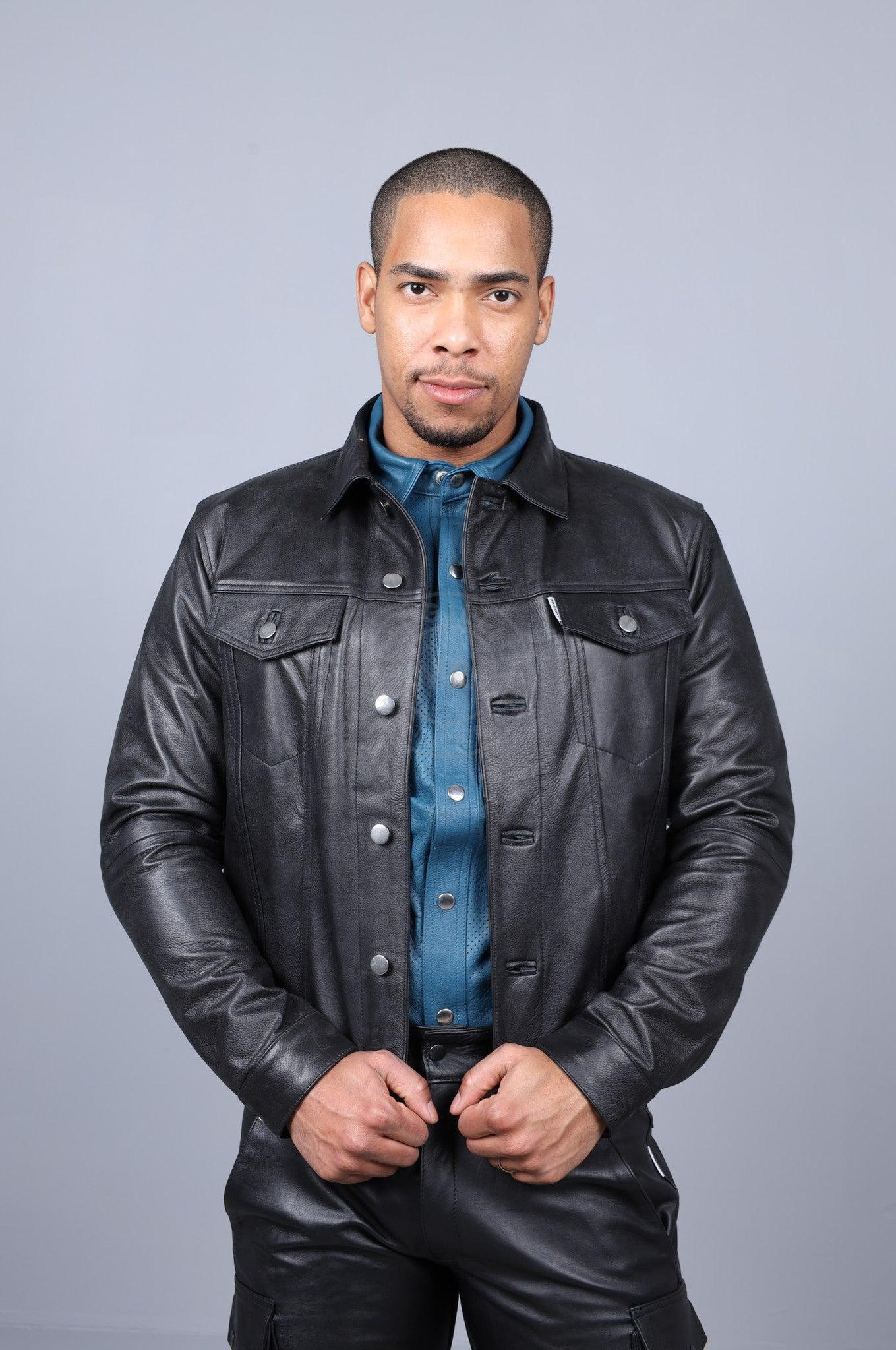 Leather Trucker Jacket - Black at MR. Riegillio