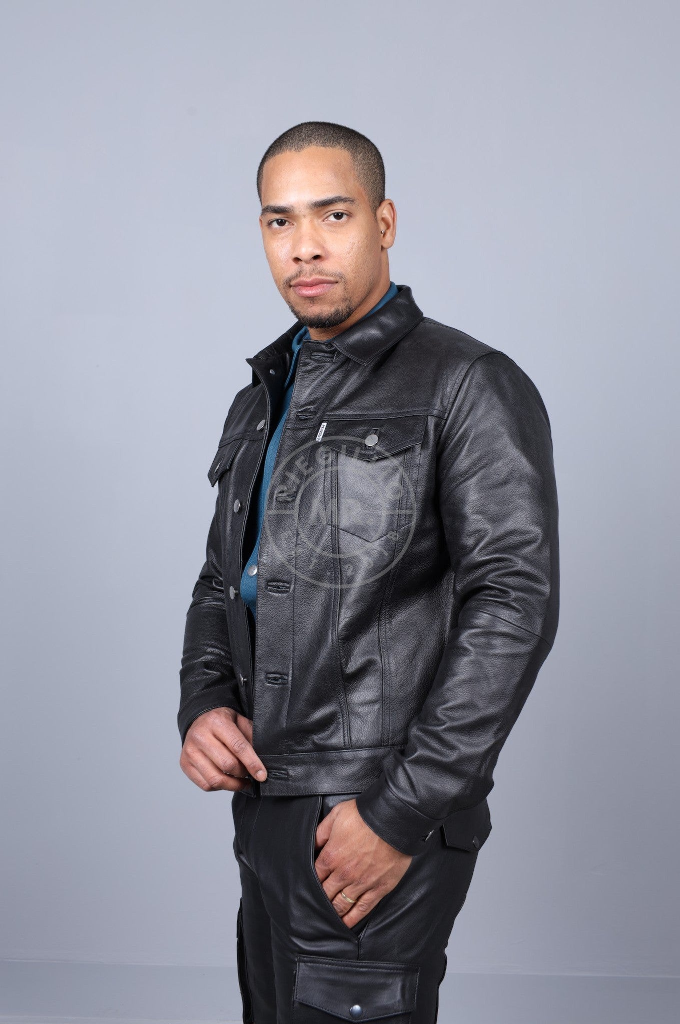 Leather Trucker Jacket - Black at MR. Riegillio