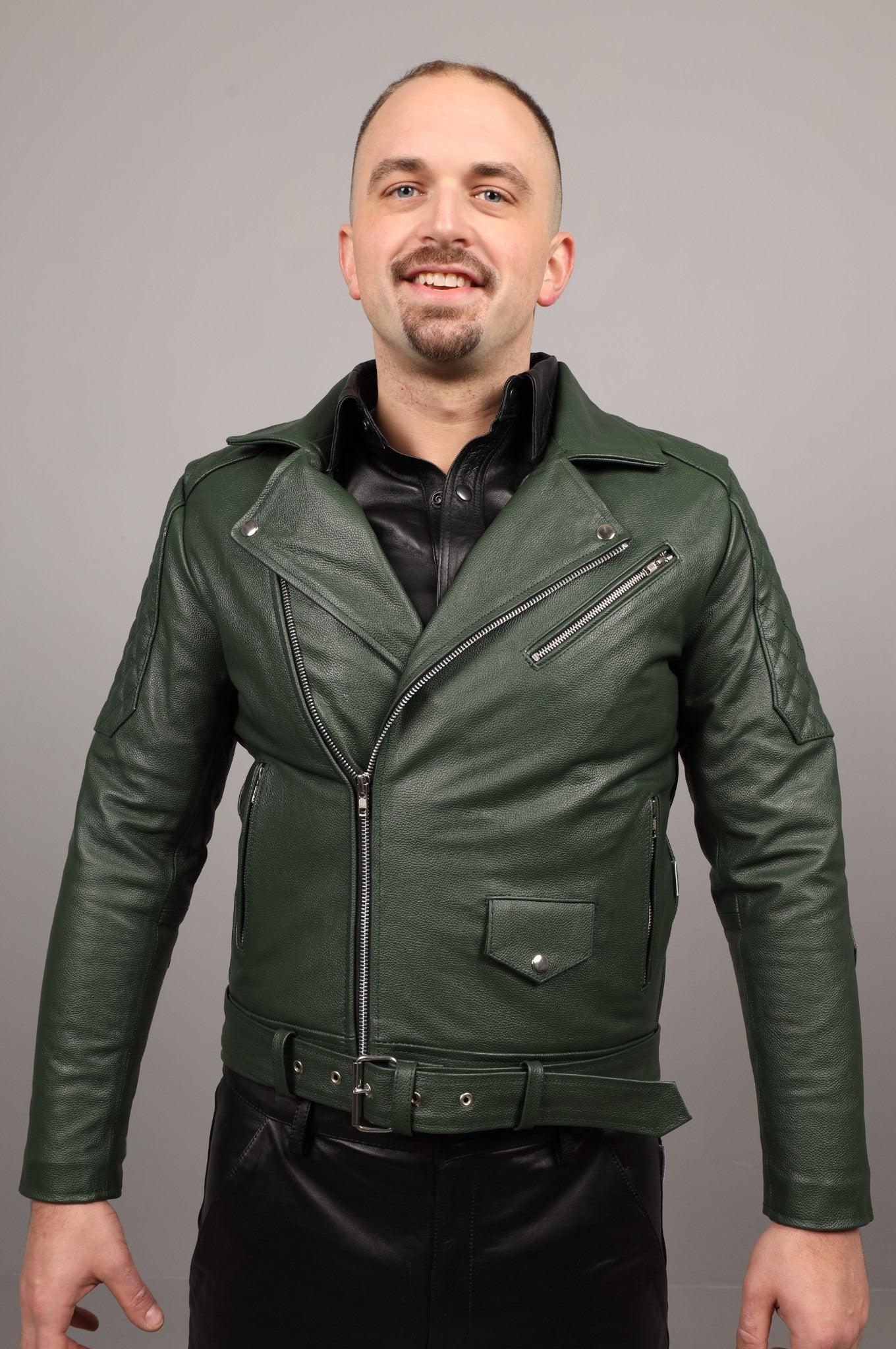 Leather Brando Jacket - Dark Green at MR. Riegillio