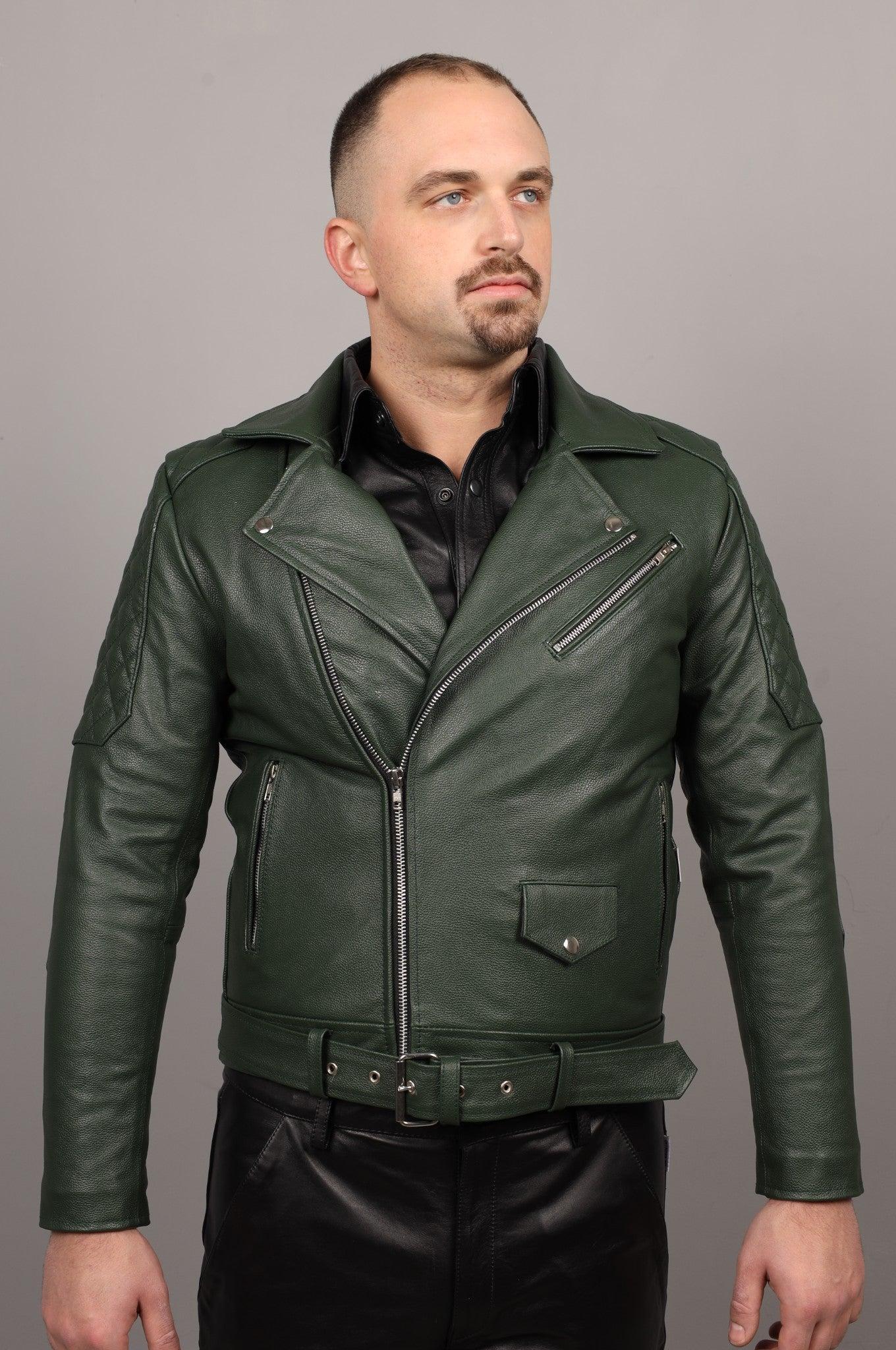 Leather Brando Jacket - Dark Green at MR. Riegillio
