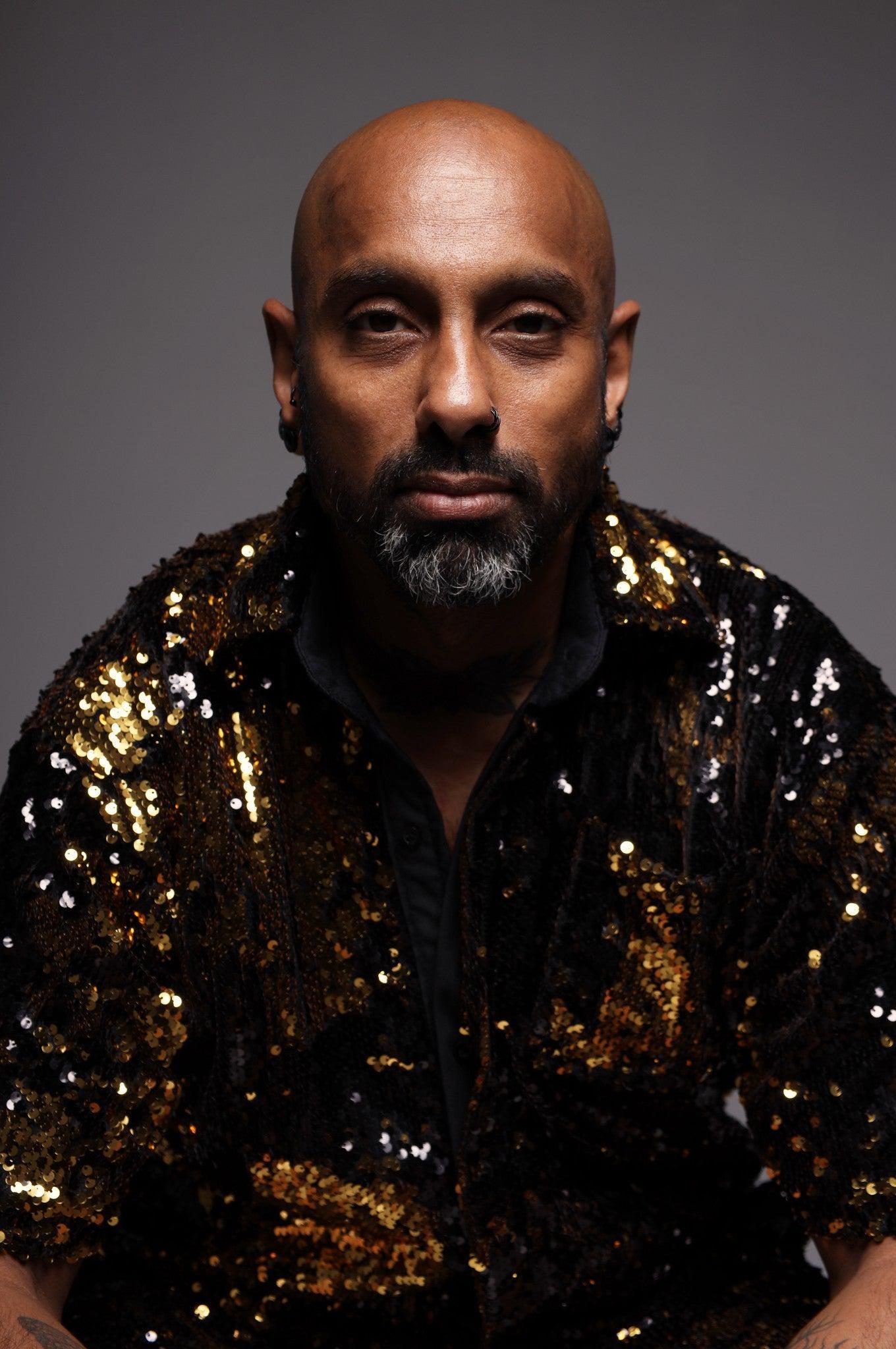 Black/Gold Sequin Shirt *STORE ONLY* at MR. Riegillio
