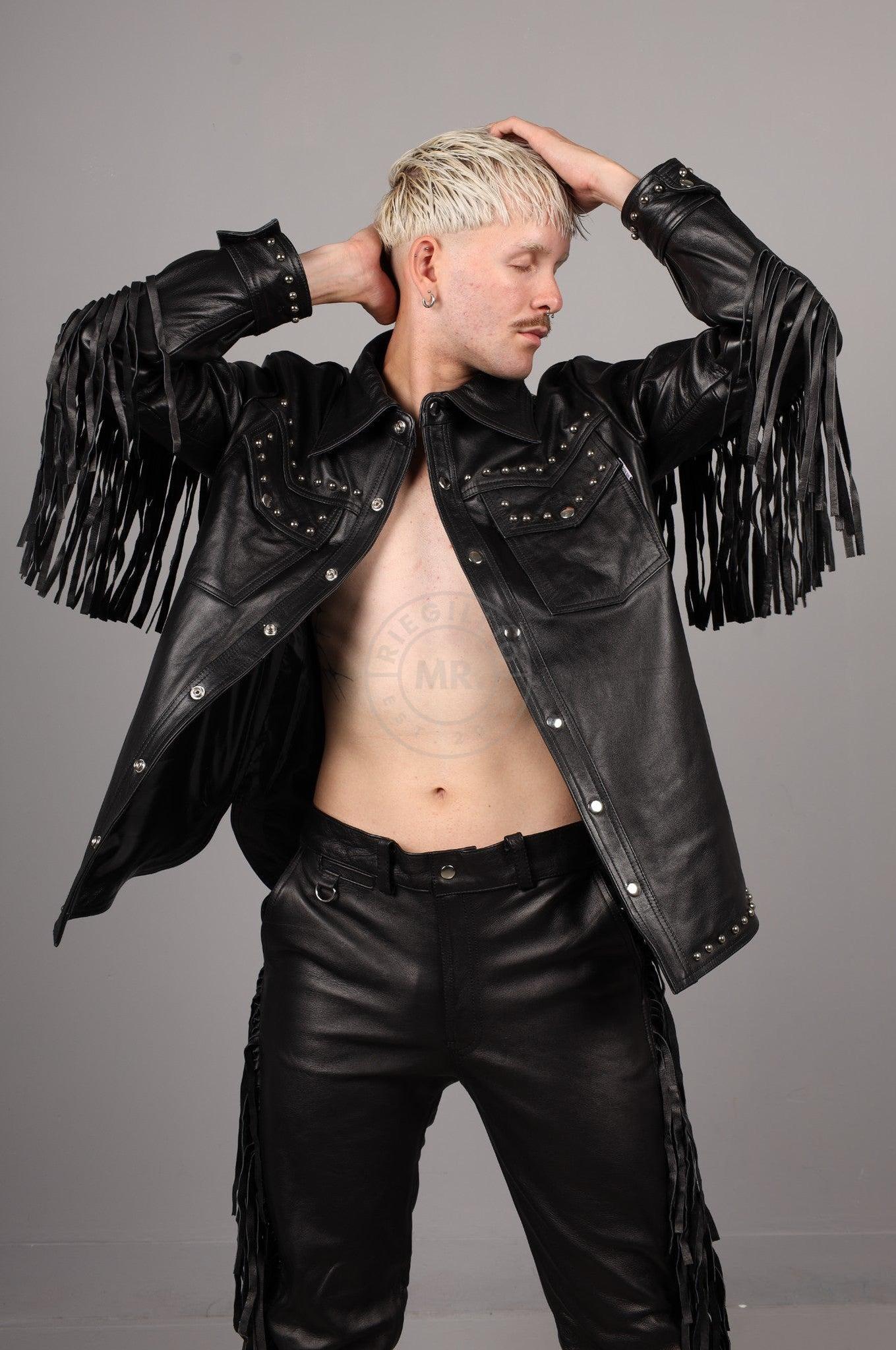 Black Leather Fringe Jacket at MR. Riegillio