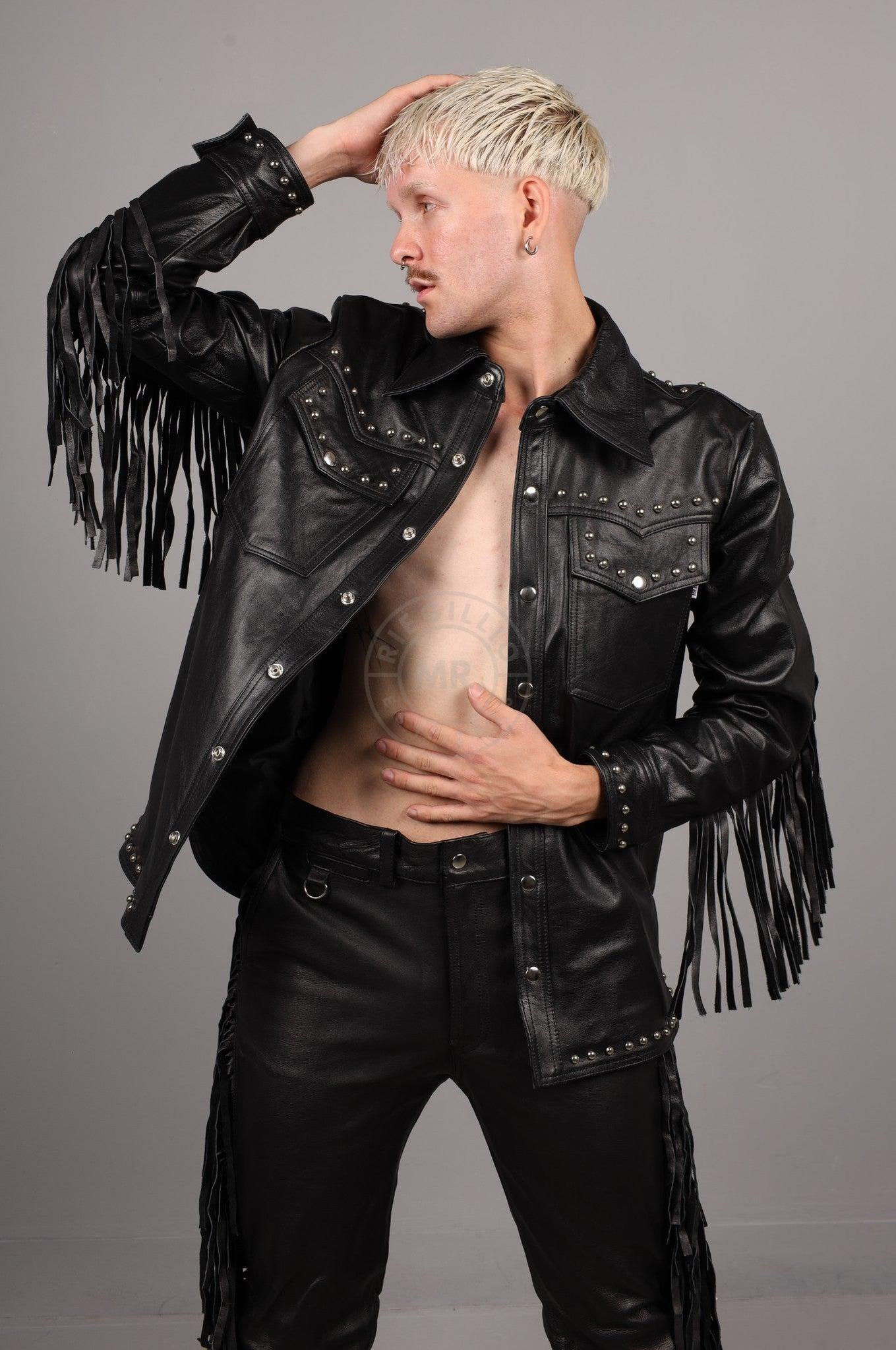 Black Leather Fringe Jacket at MR. Riegillio