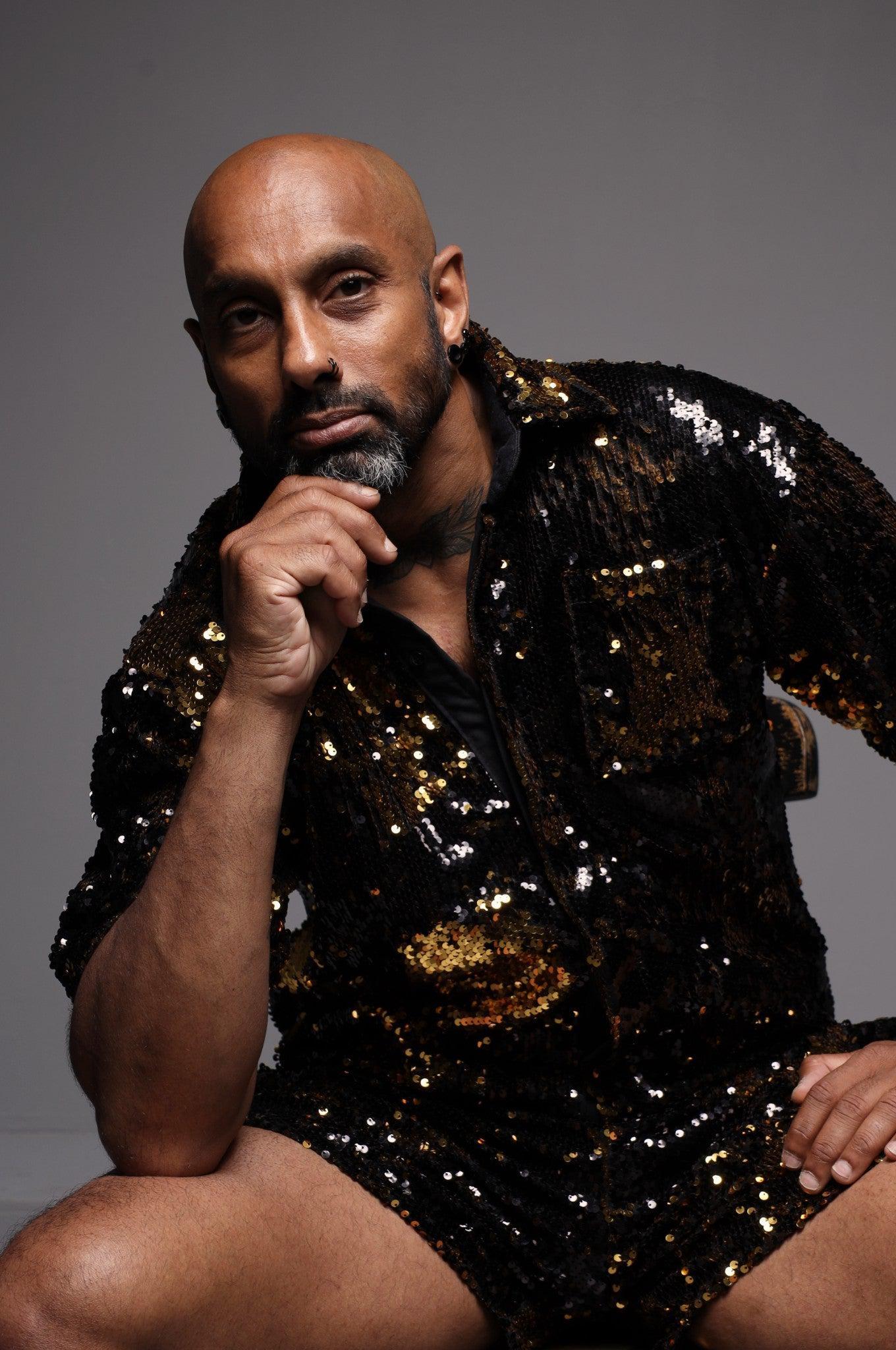 Black/Gold Sequin Shirt *STORE ONLY* at MR. Riegillio