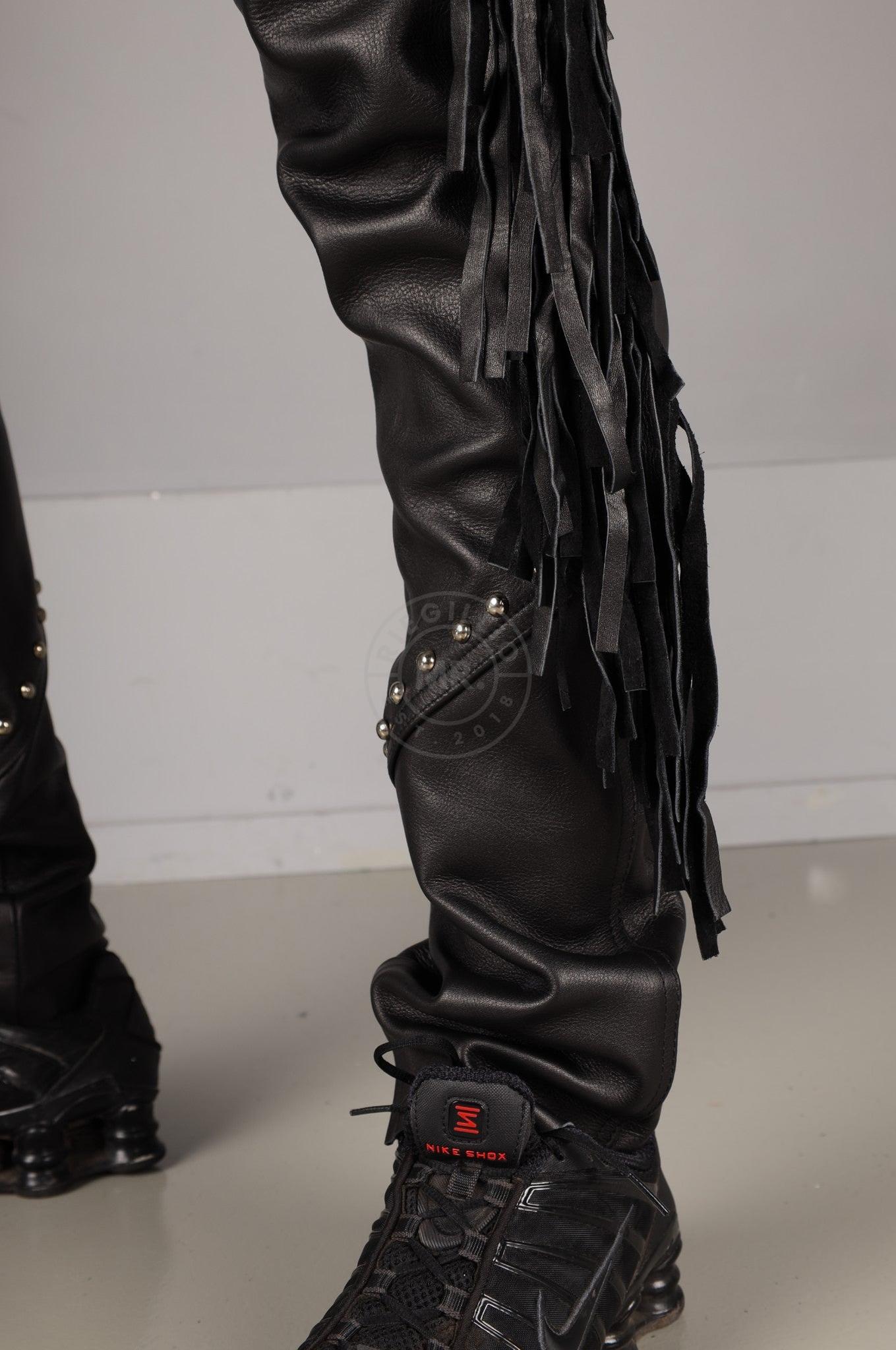 Black Leather Fringe Pants at MR. Riegillio
