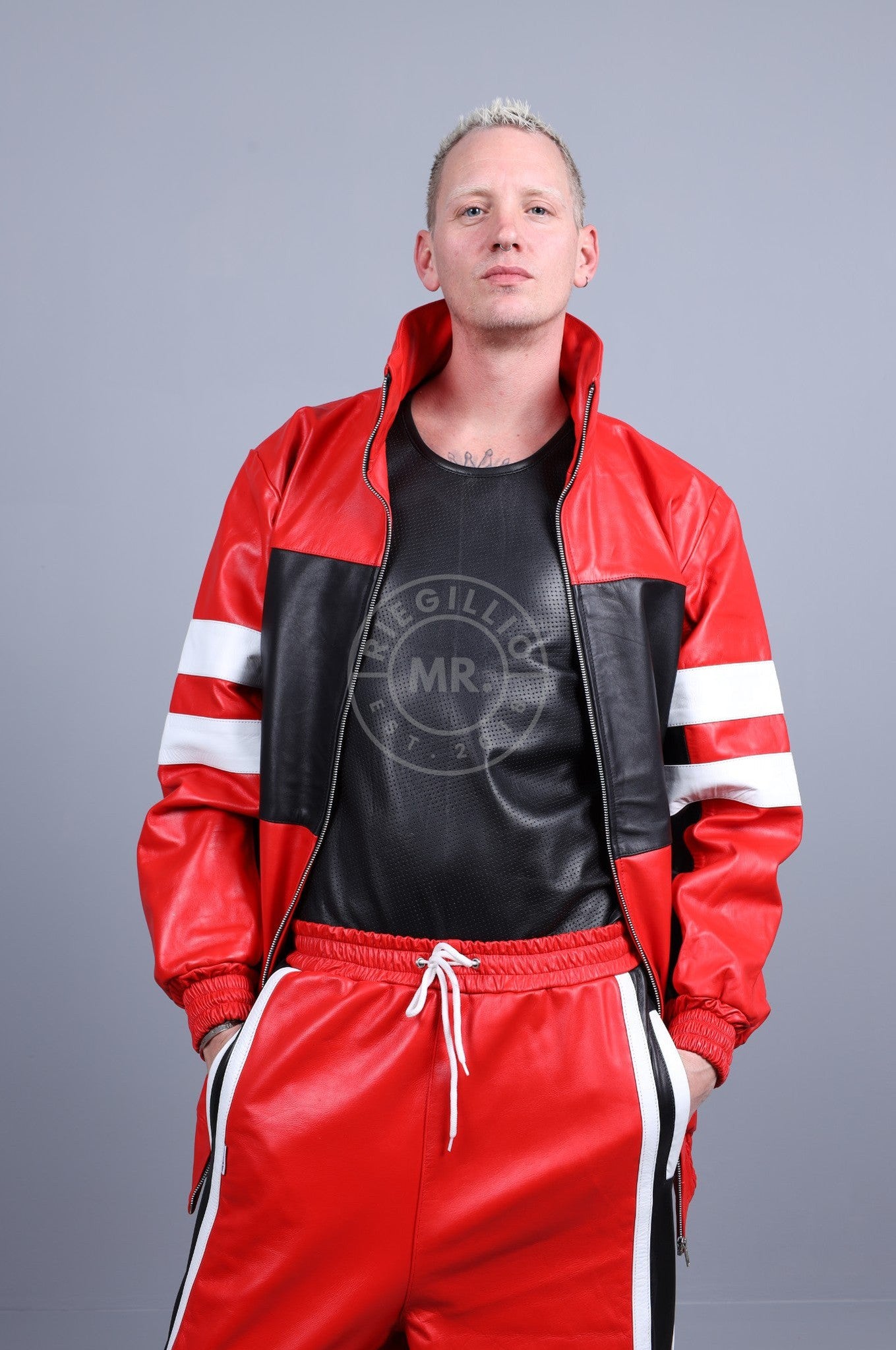 Xtreme Loose Leather Tracksuit Jacket-at MR. Riegillio