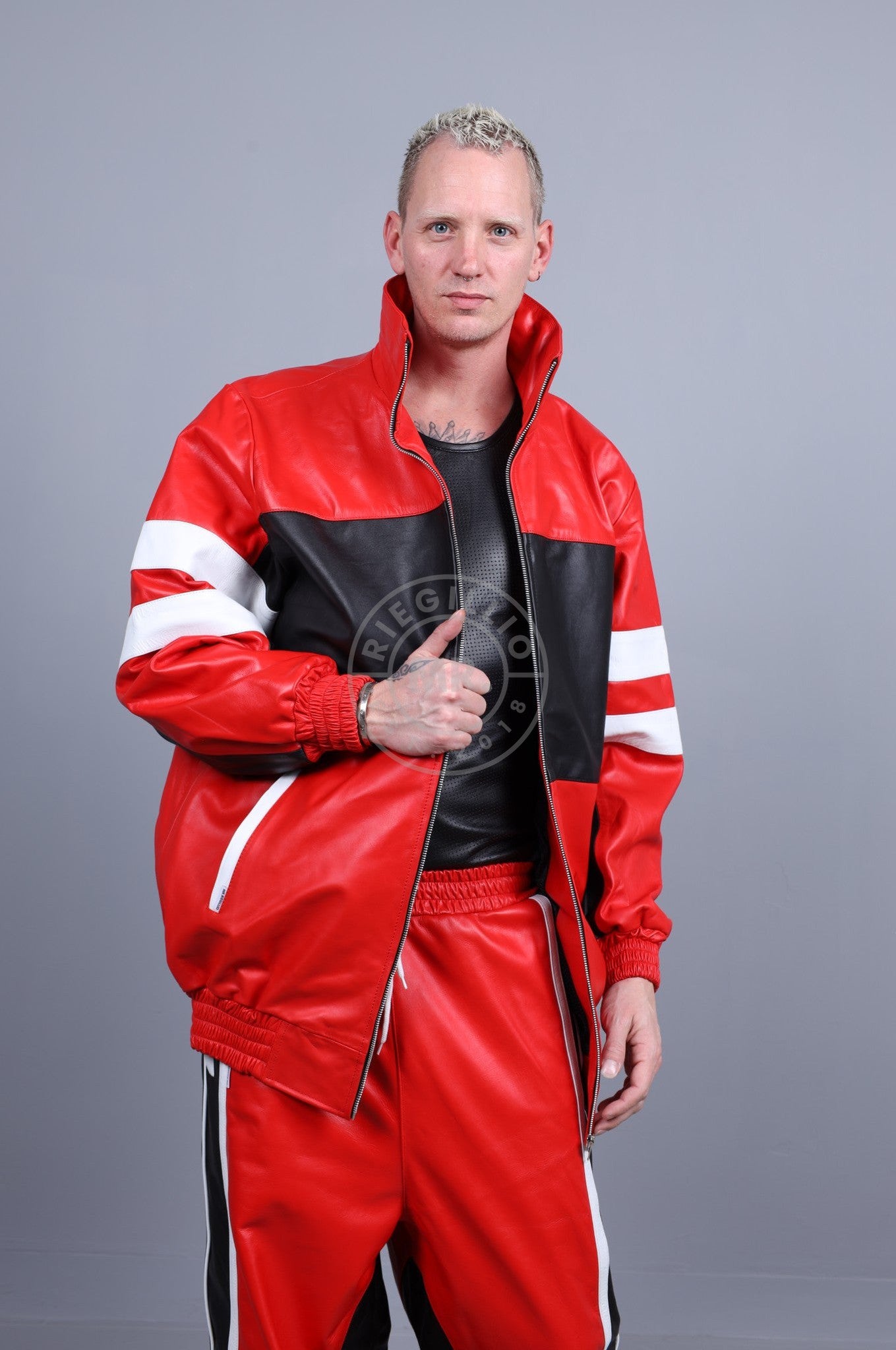 Xtreme Loose Leather Tracksuit Jacket at MR. Riegillio