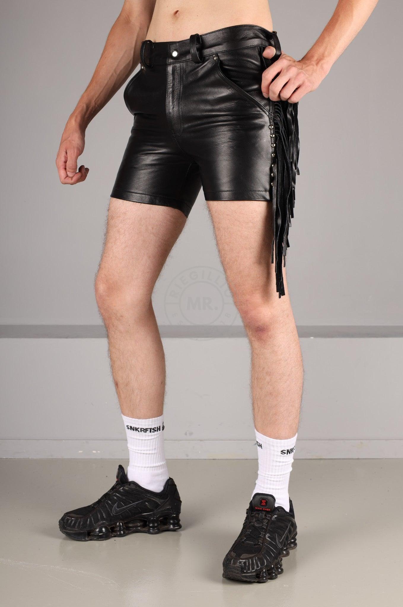 Black Leather Fringe Short at MR. Riegillio