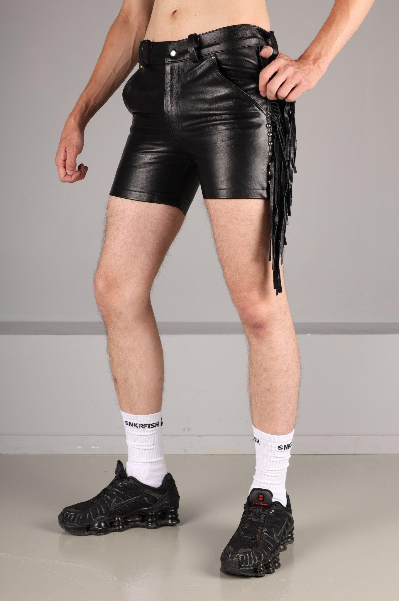 Black Leather Fringe Short at MR. Riegillio
