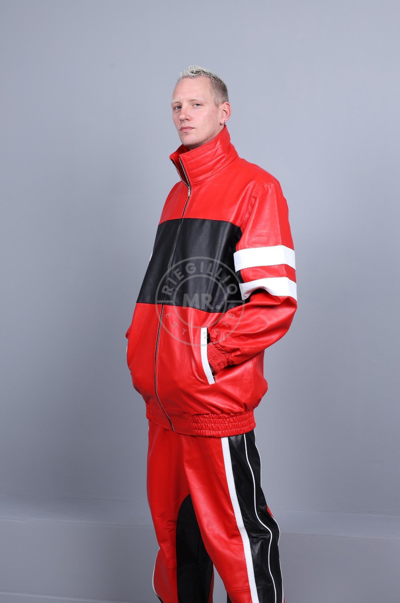 Xtreme Loose Leather Tracksuit Jacket-at MR. Riegillio